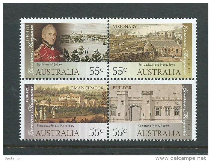 Australia 2010 Governor Macquarie Set Of 4 In Block Format MNH - Mint Stamps