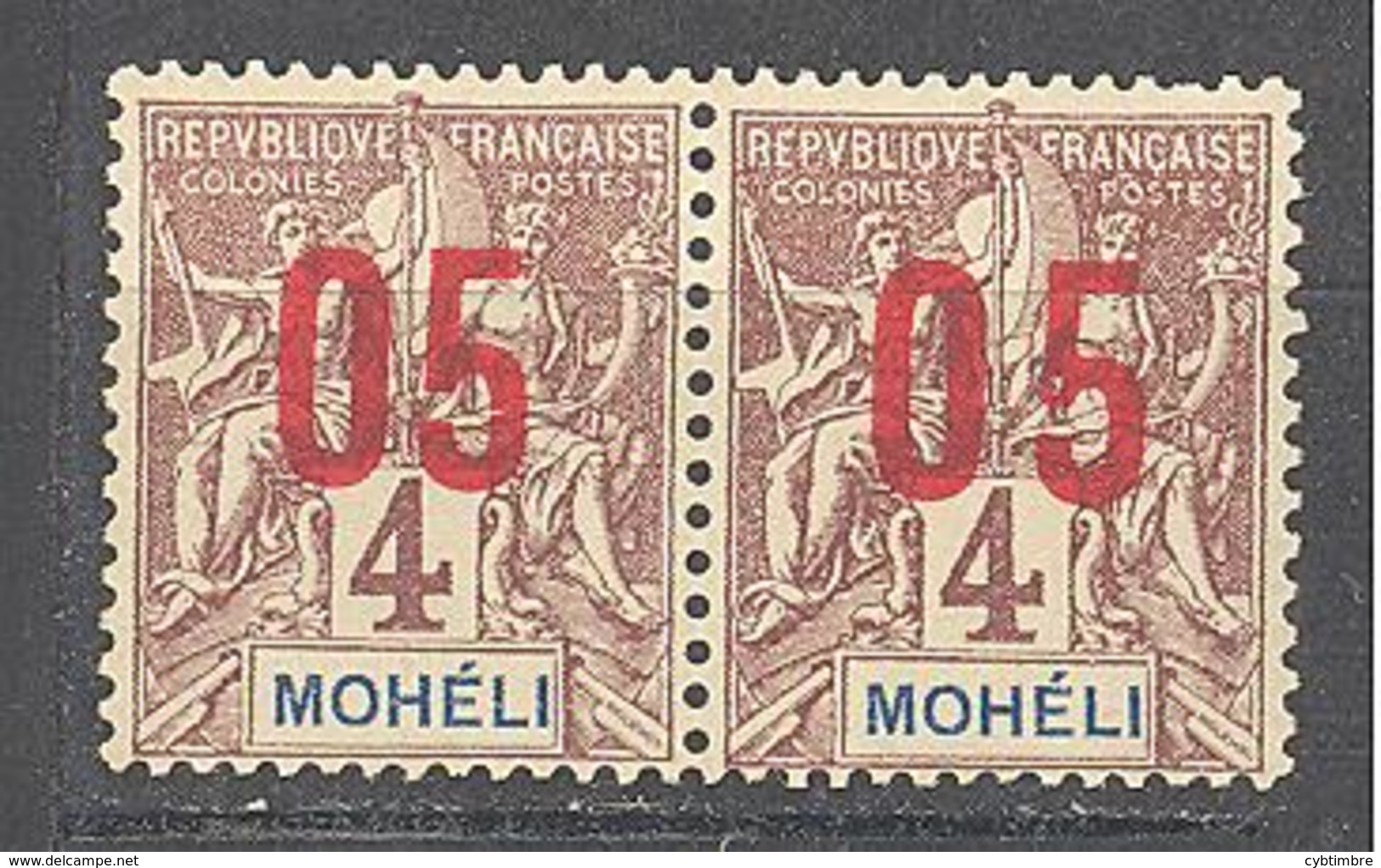 Moheli:Yvert N° 17/17A*; Variété Chiffres Espacées Se Tenant - Unused Stamps