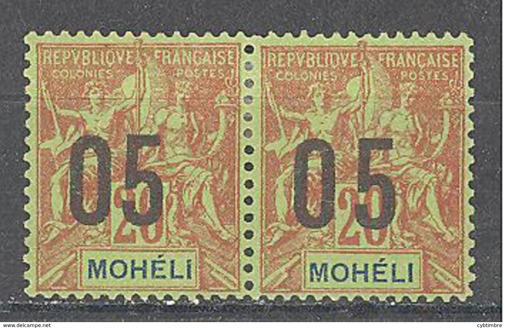 Moheli:Yvert N° 18/18A*; Variété Chiffres Espacées Se Tenant - Unused Stamps