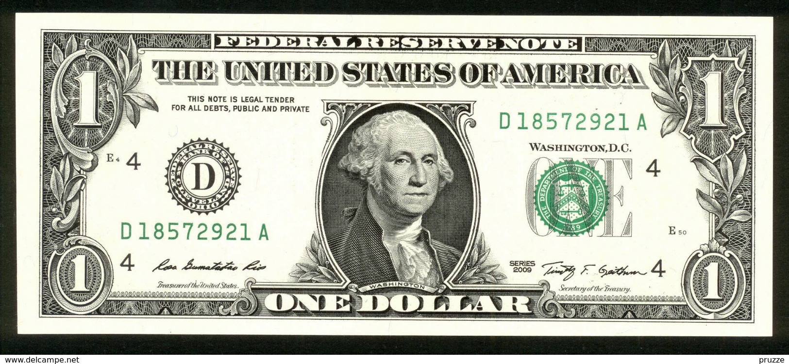 USA 2009, Federal Reserve Note, 1 $, One Dollar, D = Cleveland, Ohio - D18572921A - UNC - Erhaltung I - Billets De La Federal Reserve (1928-...)