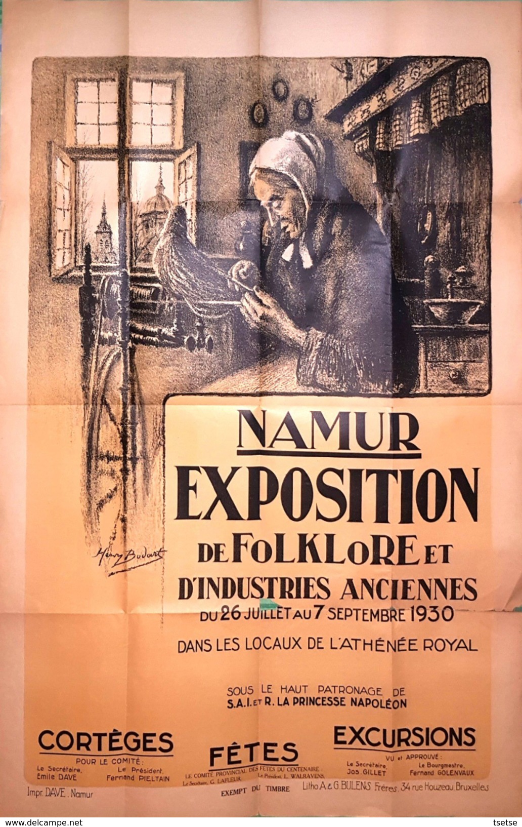 Namur-Superbe Affiche Originale De Namur Exposition Du Folklore D'Henri Bodart , Du 26 Juillet Au 7 Sept 1930 - Affiches
