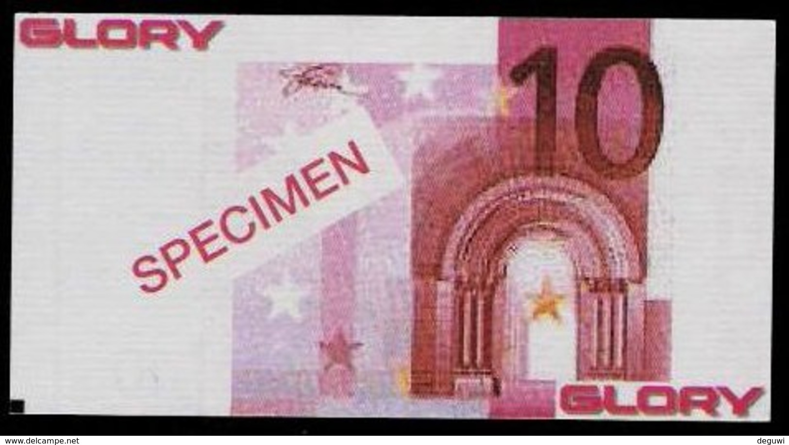 Test Note "GLORY"  Typ A, 10 EURO, Testnote, Beids. Druck, RRR, UNC, Mit SPECIMEN - Sonstige & Ohne Zuordnung