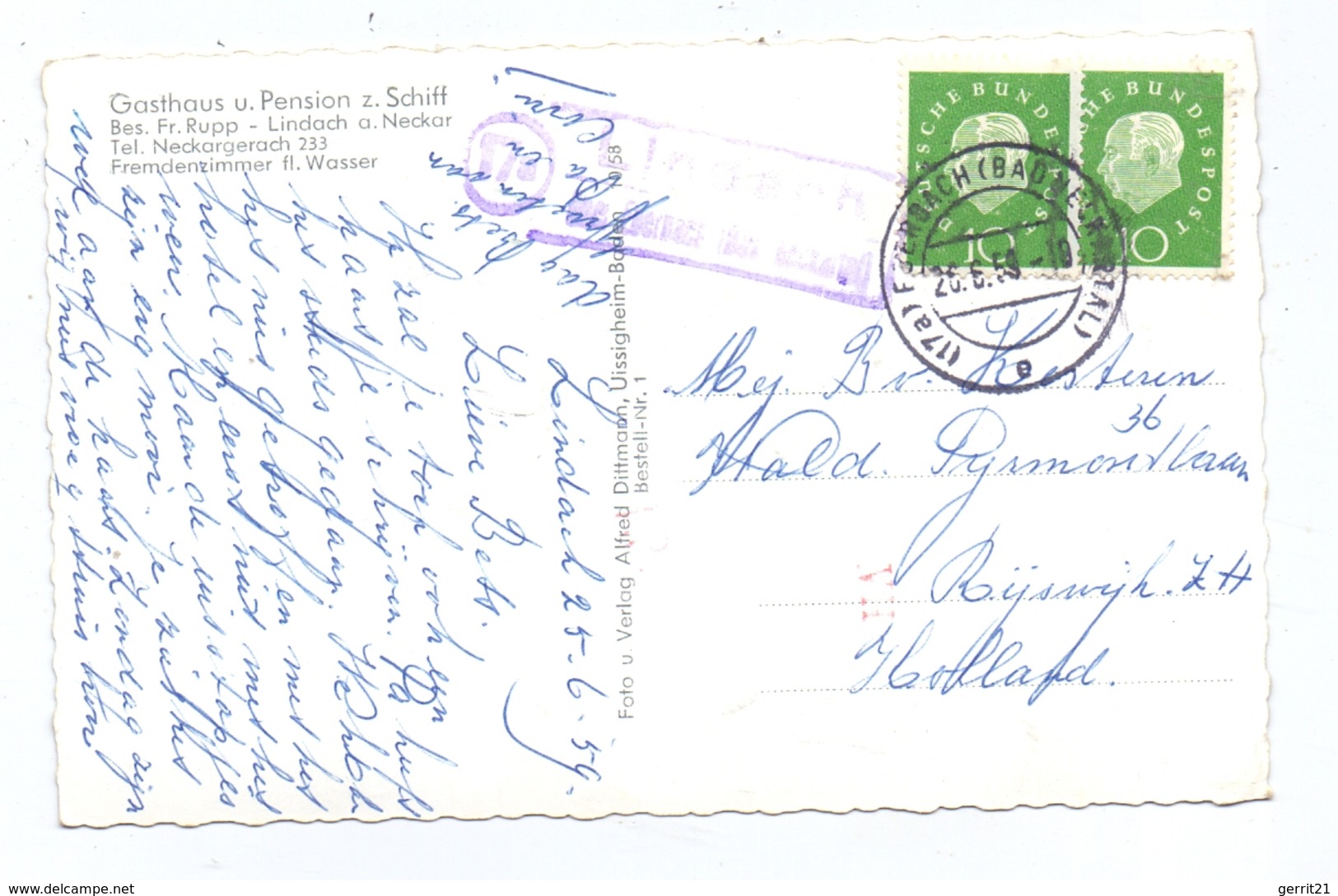 6930 EBERBACH - LINDACH, Mehrbild-AK, Landpoststempel, 1959 - Eberbach