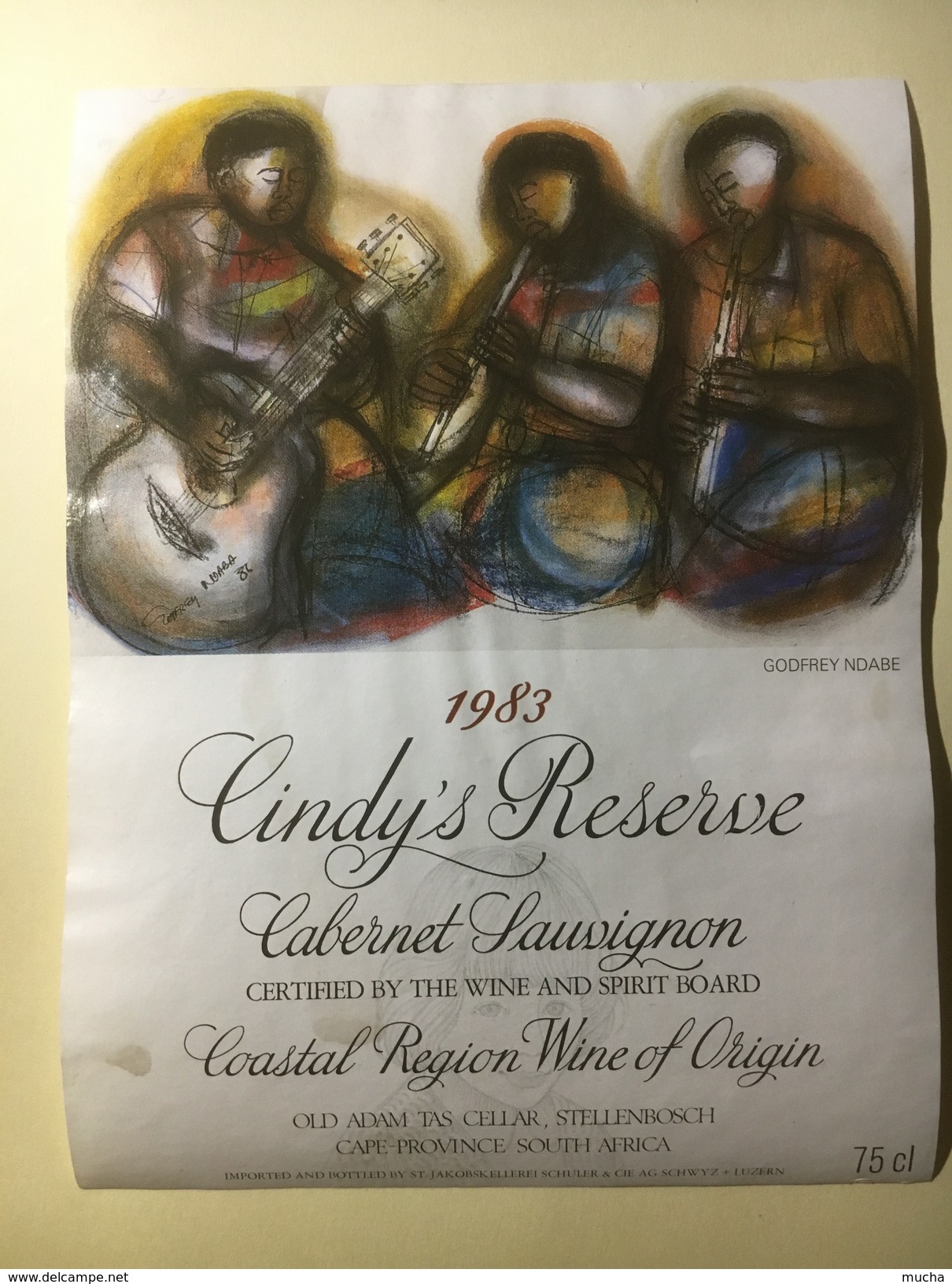 3933 - Cindy's Reserve 1983 Cabernet Sauvignon  Musiciens Illustration Godfrey Ndabe Afrique Du Sud - Arte