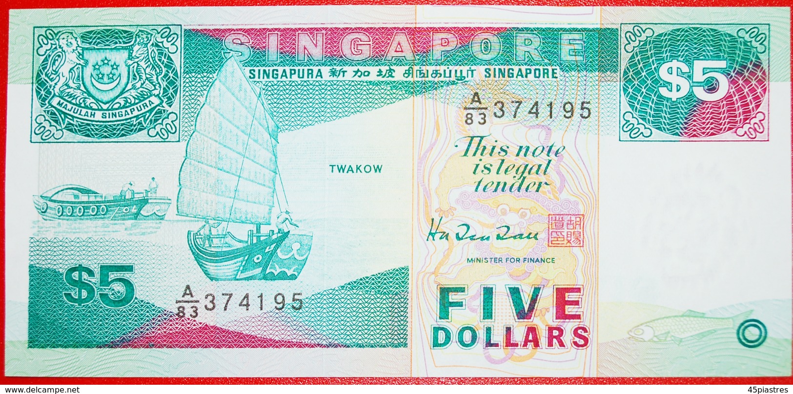 • SHIPS: SINGAPORE ★ 5 DOLLARS (1997)! UNC CRISP! 2 SEQUENCE NUMBERS! LOW START &#x2605; NO RESERVE! - Singapur