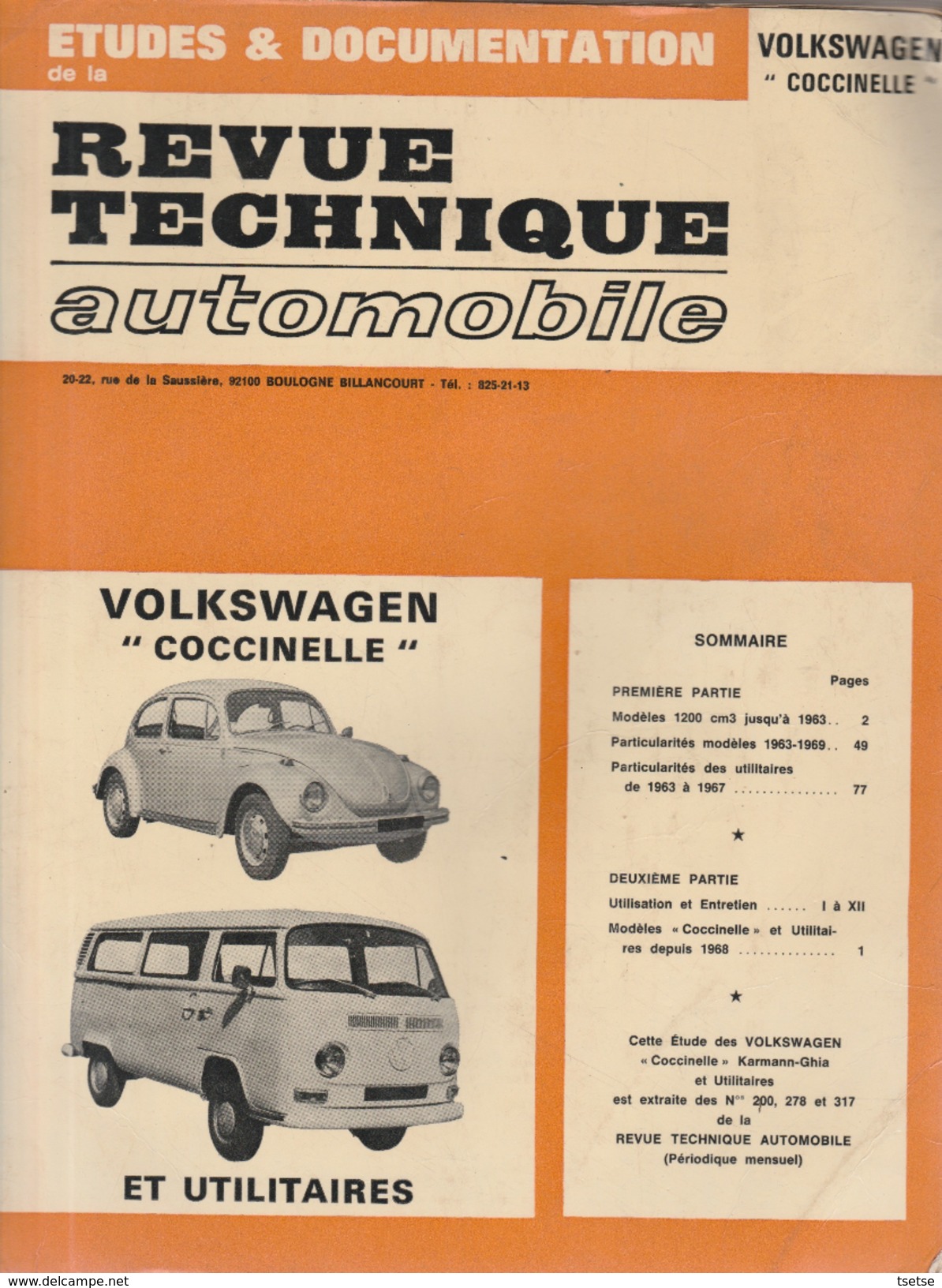 Revue Technique Automoblile ( RTA ) - Volkswagen " Coccinelle " Et Utilitaires- 1974 - Auto