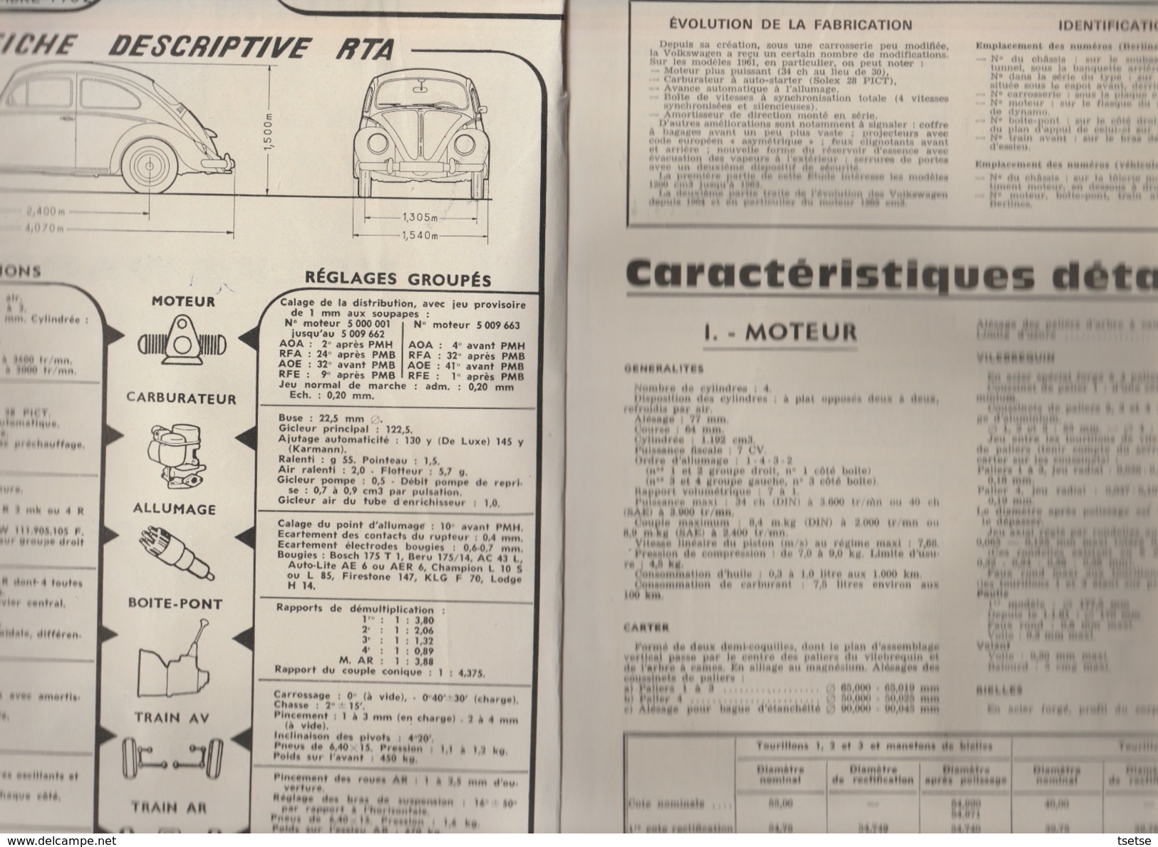 Revue Technique Automoblile ( RTA ) - Volkswagen " Coccinelle " Et Utilitaires- 1974 - Auto