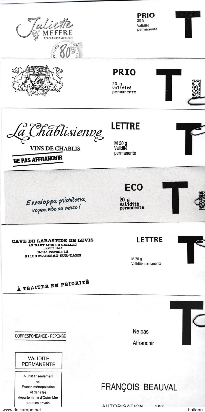 Enveloppes Réponse T - Lot De 6 - Cartas/Sobre De Respuesta T