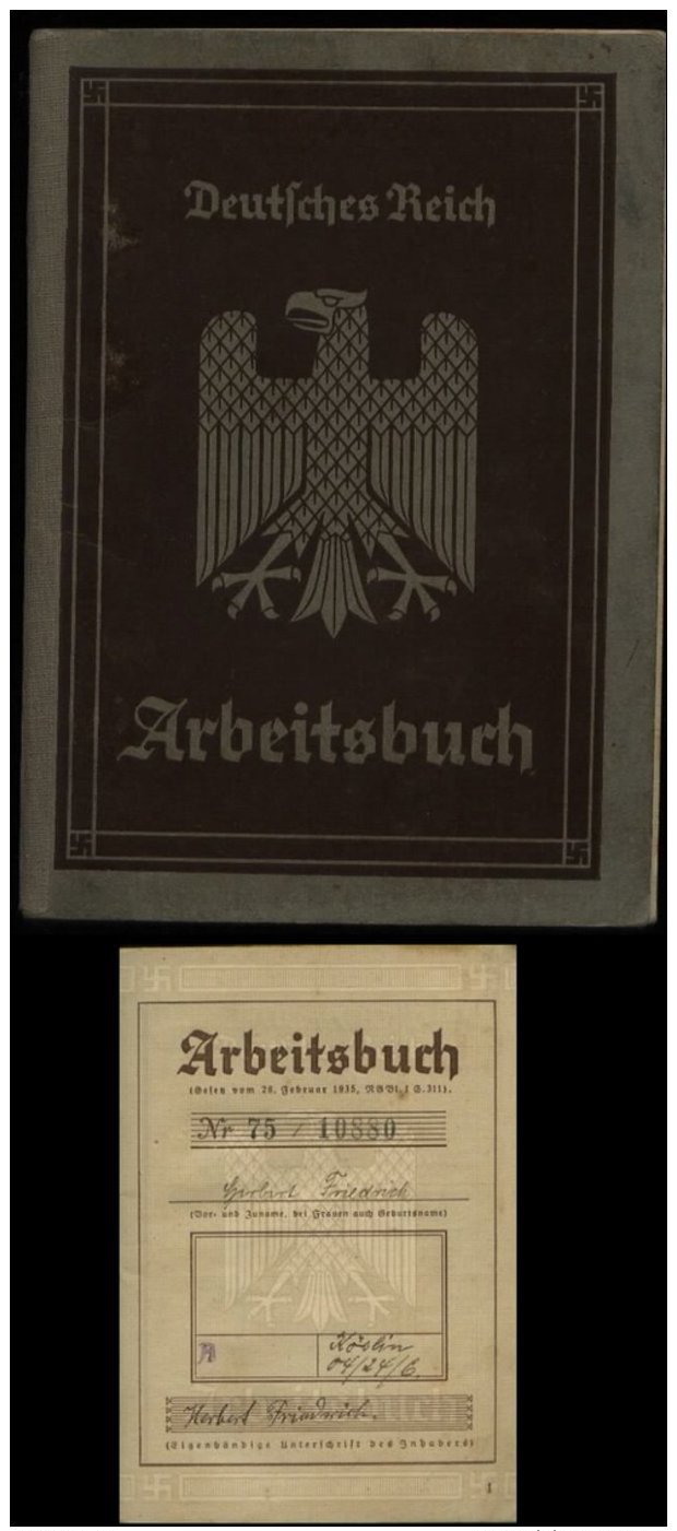 WW II Arbeitsbuch Deutsches Reich: Gebraucht Köslin 1936, Bedarfserhaltung. - Lettres & Documents