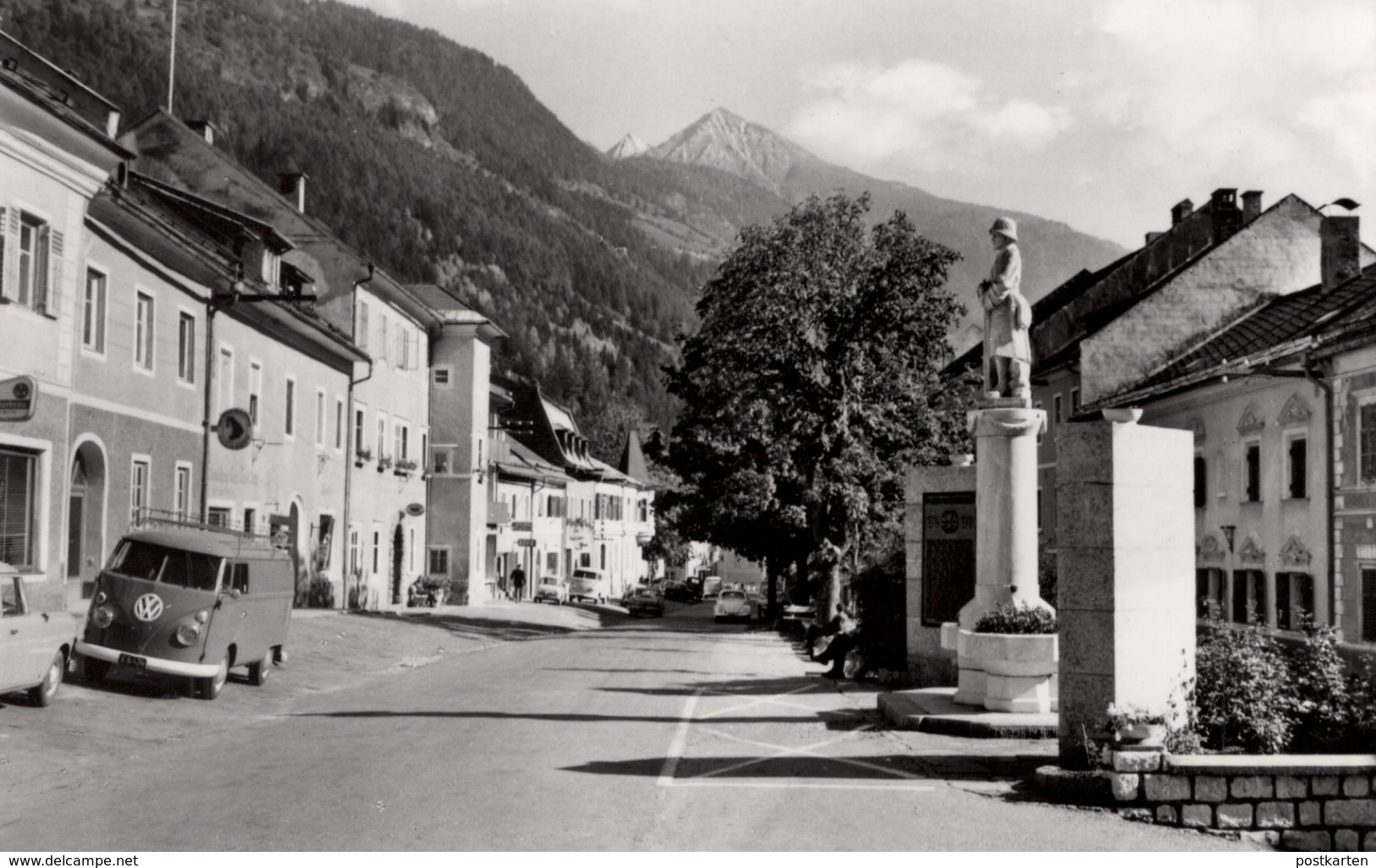 ÄLTERE POSTKARTE SCHROTH KURORT OBERVELLACH IM MÖLLTAL HAUPTPLATZ Volkswagen VW Bus T1 Bulli Denkmal Monument Cpa AK - Obervellach