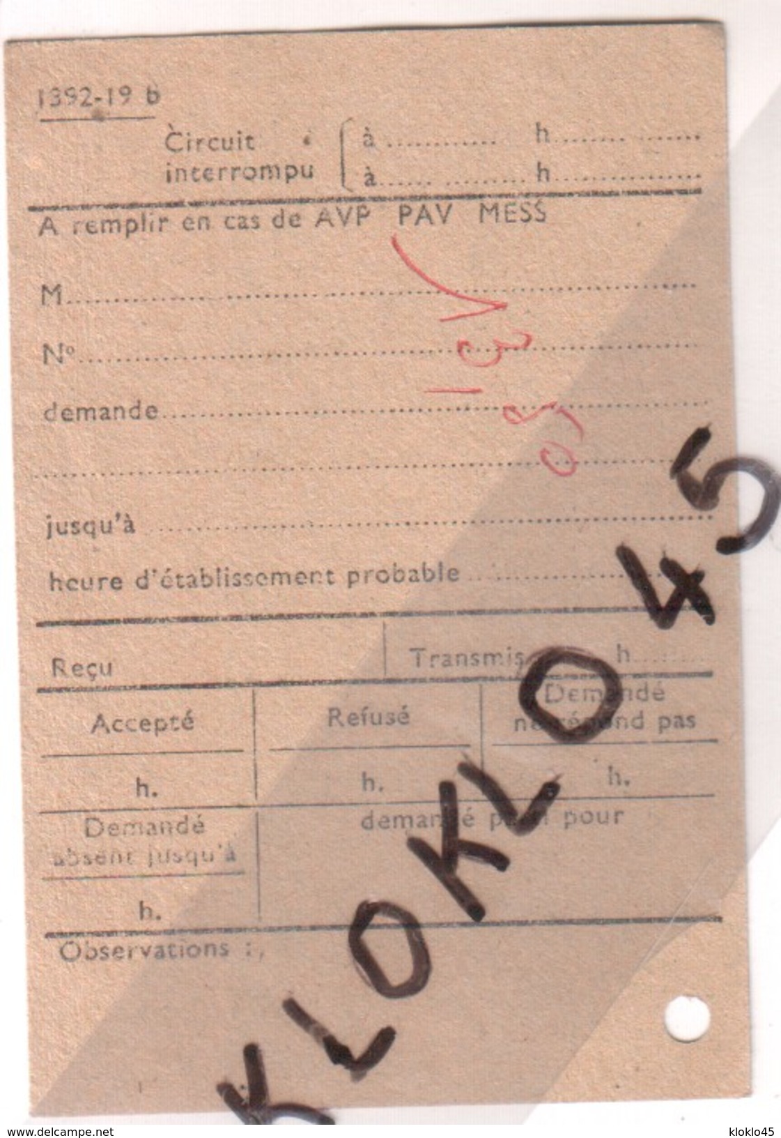 Téléphone - Reçu Ticket D'une Communication Téléphonique Individuelle En 1969 Remplie Par Une Standardiste à St Chéron - Other & Unclassified