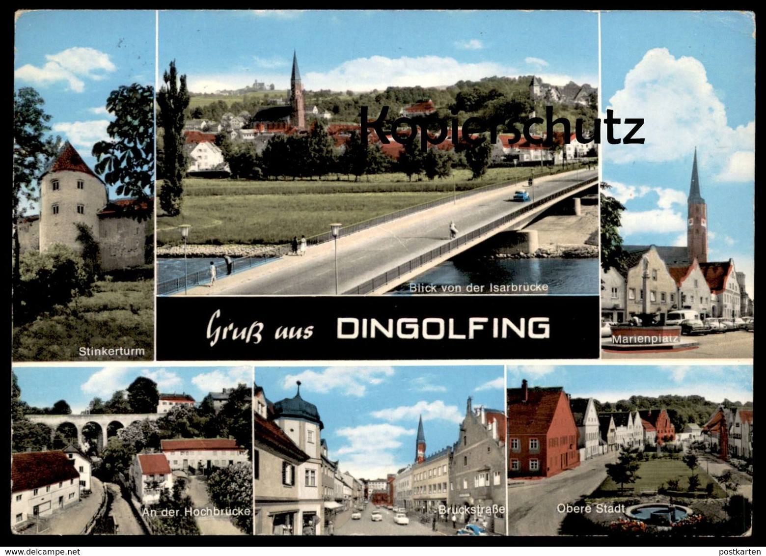 ÄLTERE POSTKARTE GRUSS AUS DINGOLFING BLICK VON DER ISARBRÜCKE STINKERTURM HOCHBRÜCKE BRÜCKSTRASSE Ansichtskarte Cpa AK - Dingolfing