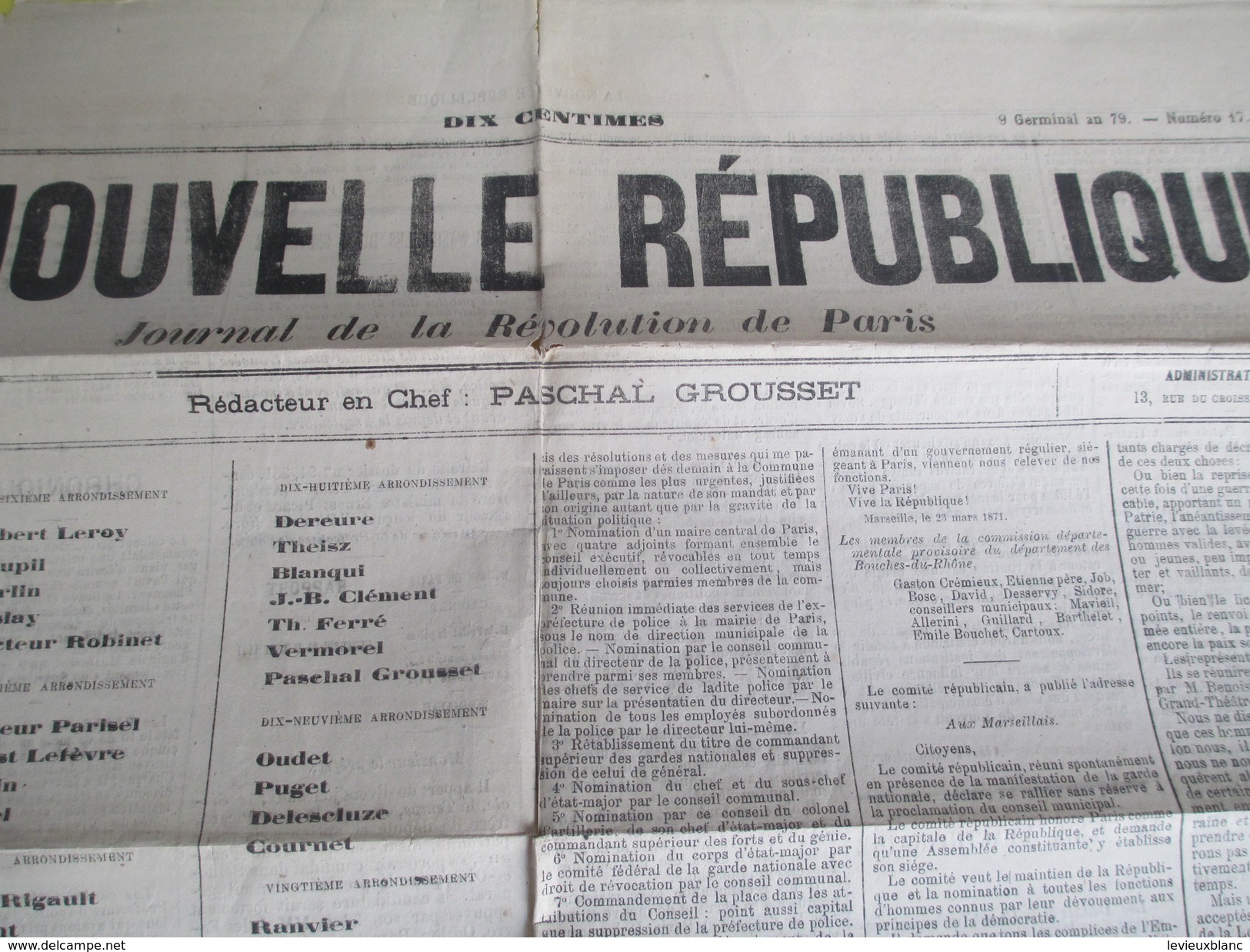 " La Nouvelle République"/29 Mars 1871/ 9 Germinal An 79/ Journal De La Révolution De Paris/Elections/ 1871   VJ119 - 1850 - 1899