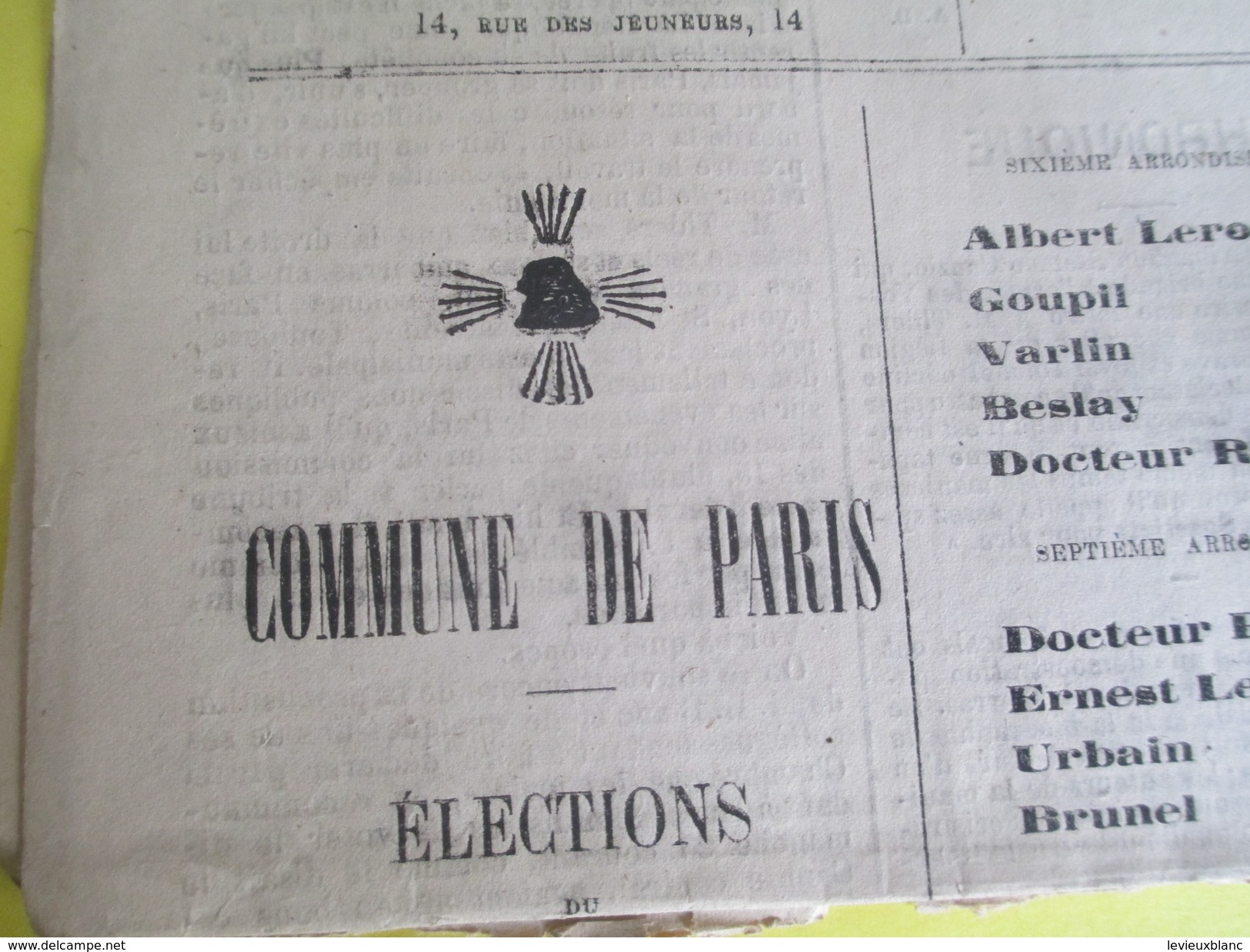 " La Nouvelle République"/29 Mars 1871/ 9 Germinal An 79/ Journal de la Révolution de Paris/Elections/ 1871   VJ119