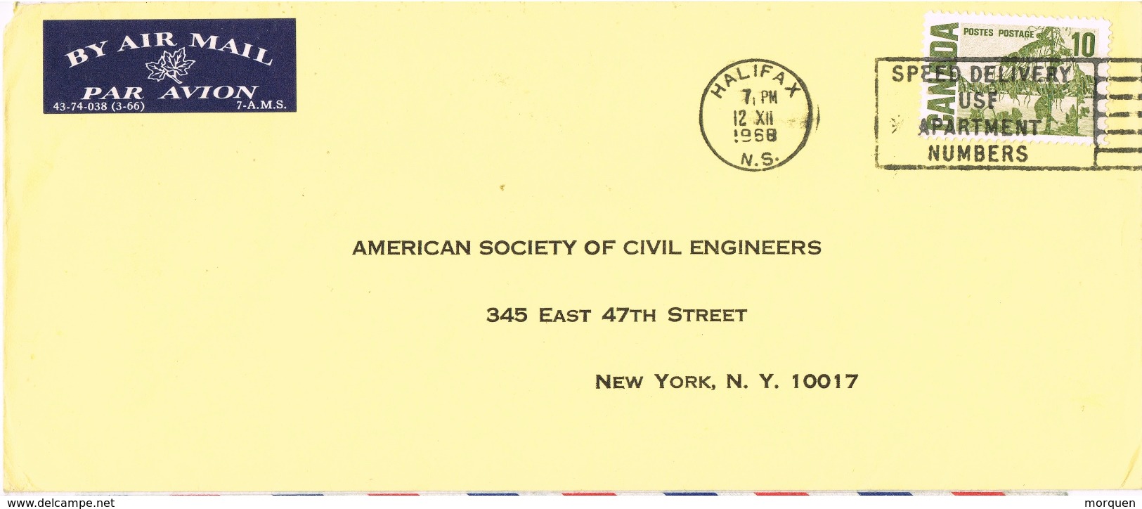 23937. Carta Aerea HALIFAX (N.S)  Canada 1968. Slogan Post Delivery - Lettres & Documents