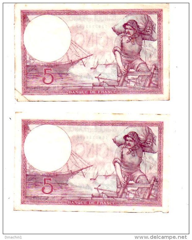 Un Lot De 5 Billets De 5 Francs -voir état - 5 F 1917-1940 ''Violet''