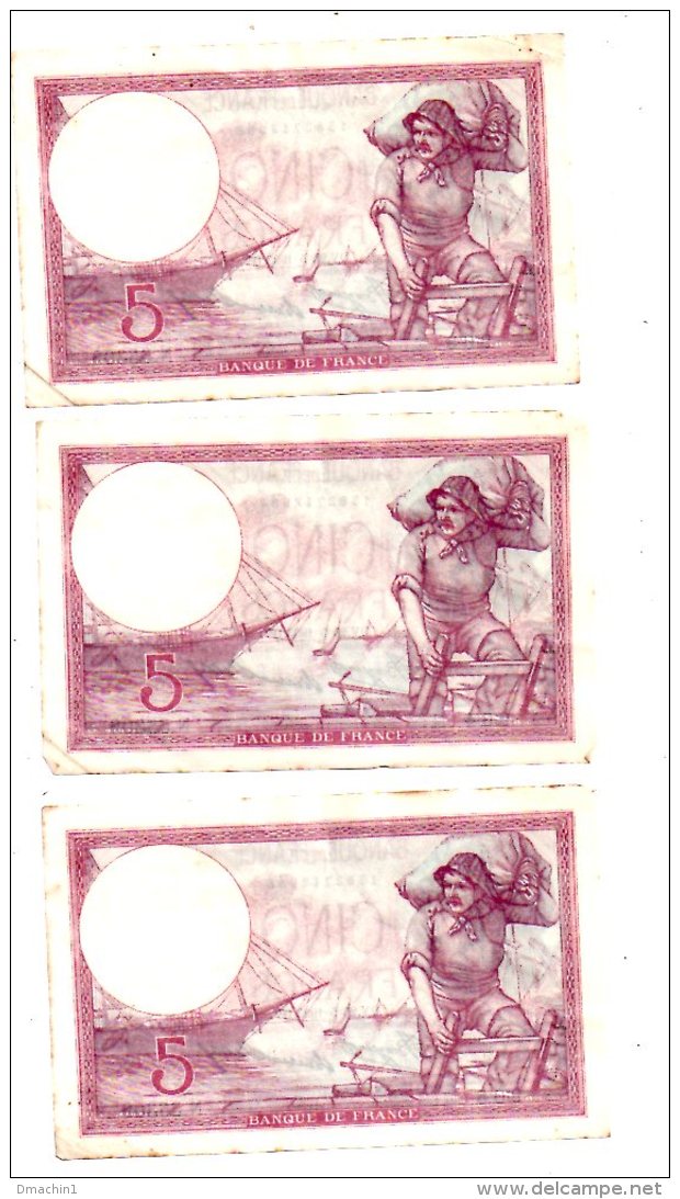 Un Lot De 5 Billets De 5 Francs -voir état - 5 F 1917-1940 ''Violet''