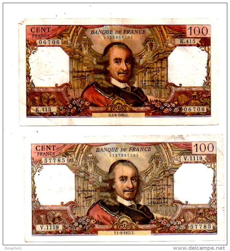 Un Lot De 2 Billets De 100 Francs-"Corneille"  -voir état - 100 F 1964-1979 ''Corneille''