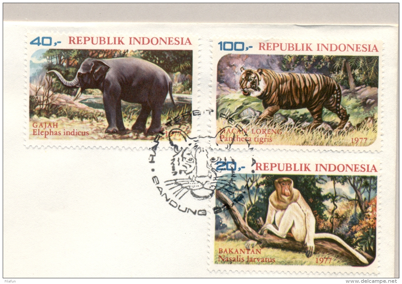 Indonesia - 1977 - Wild Life - FDC - No Address - Tiger, Elephant, Monkey - Indonesië