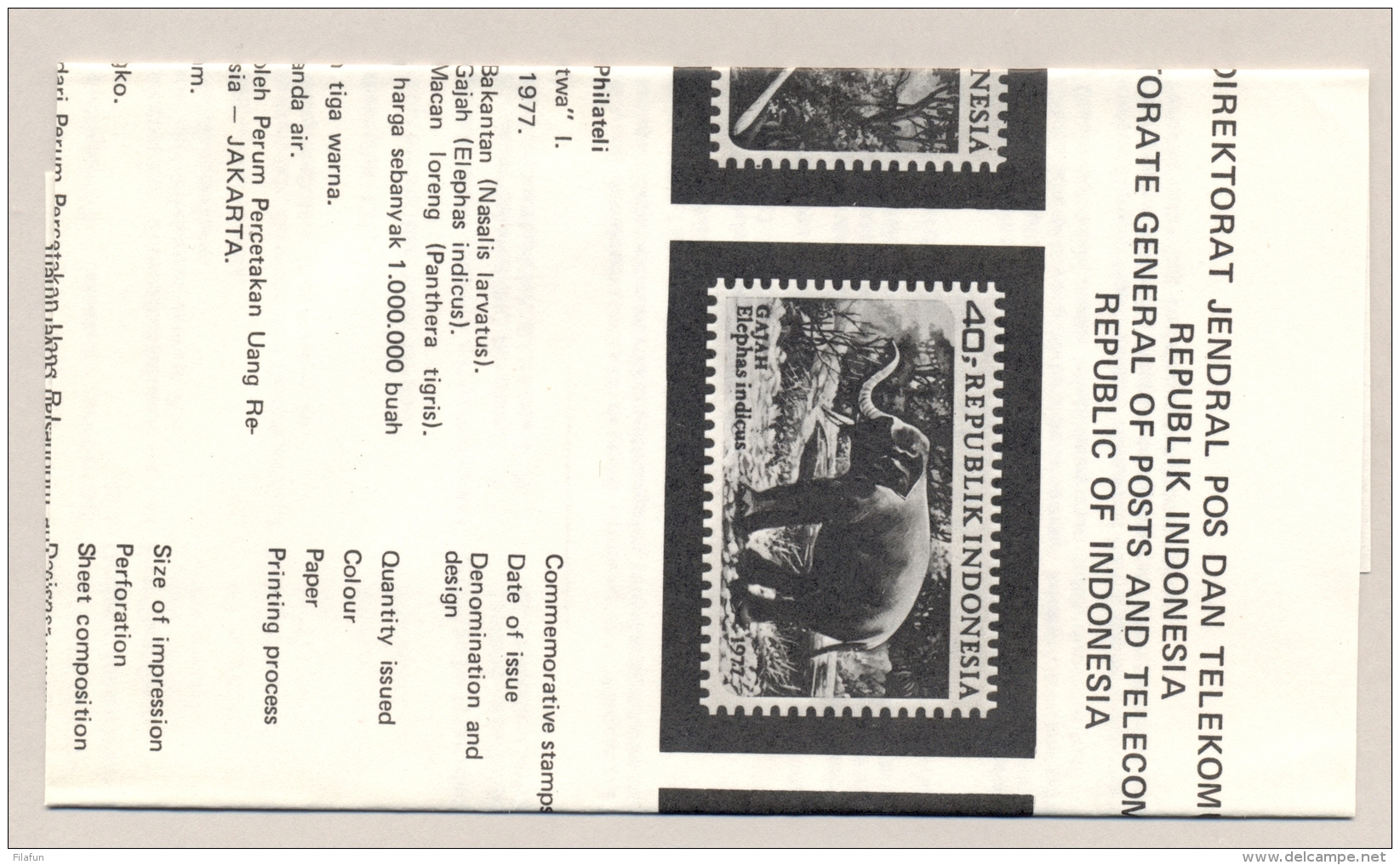 Indonesia - 1977 - Wild Life - FDC - No Address - Tiger, Elephant, Monkey - Indonesië