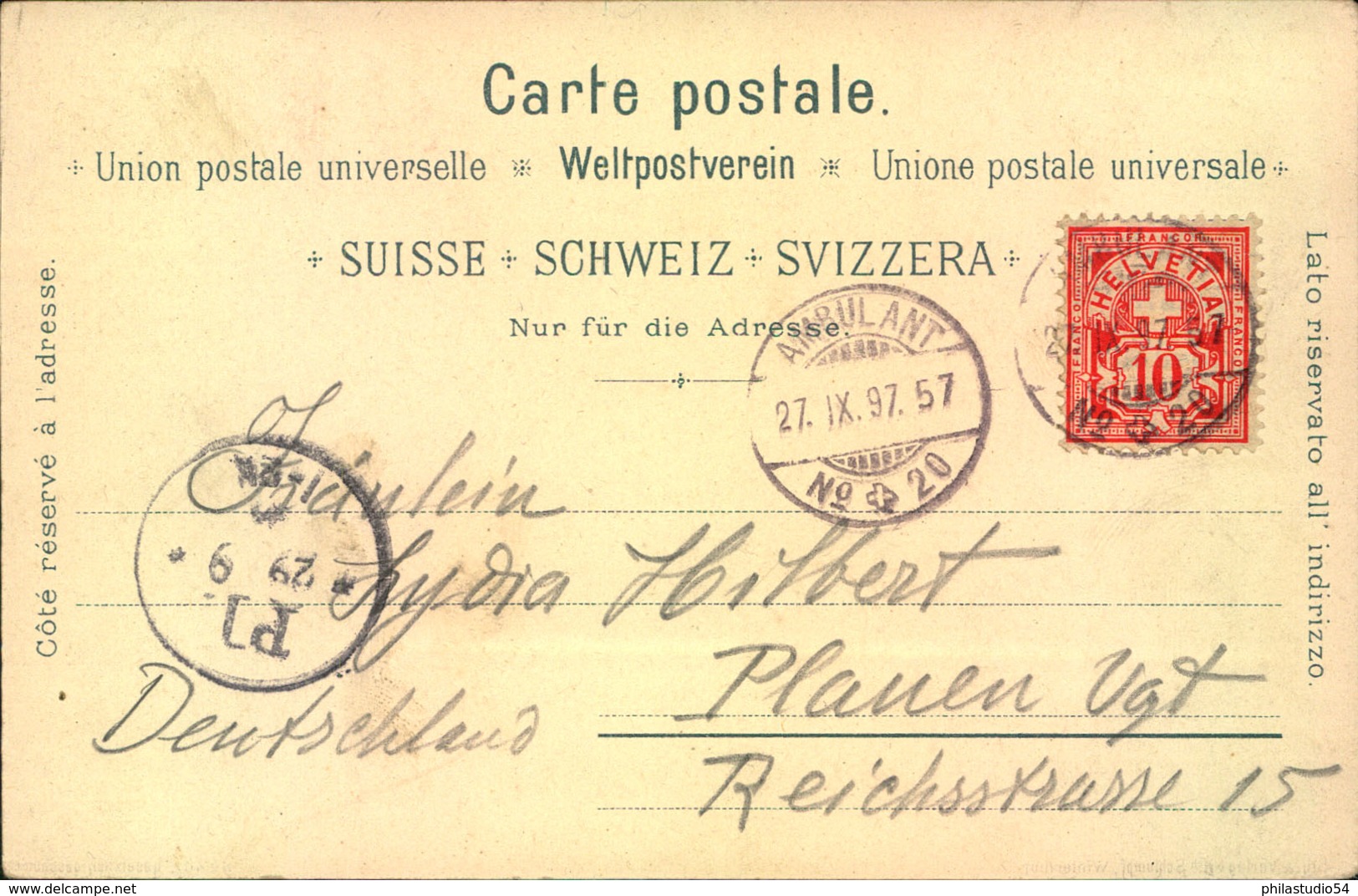 1897, Farblitho VITZNAU & RIGIBAHN Gelaufen AMBULANT No. 20 Nach Deutschland - Vitznau