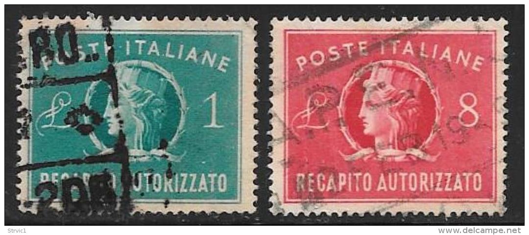 Italy, Scott # EY6-7 Used Authorized Delivery, 1947-8 - Express/pneumatic Mail