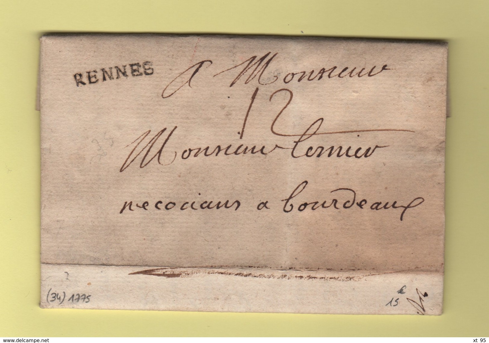 Rennes - Ille Et Vilaine - Courrier De 1775 - 1701-1800: Voorlopers XVIII