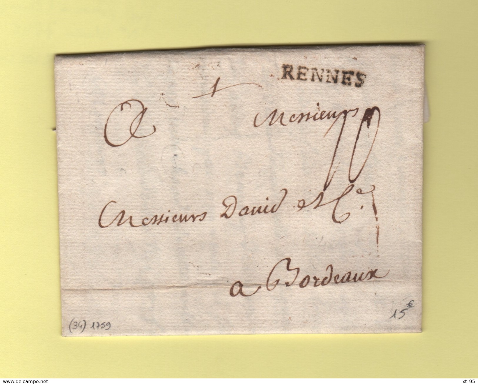 Rennes - Ille Et Vilaine - Courrier De 1759 - 1701-1800: Précurseurs XVIII