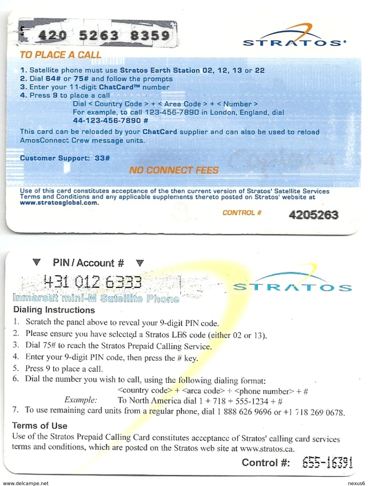 Canada - Stratos - 2 Stratos Inmarsat Military Remote Cards, Both Used - Canada