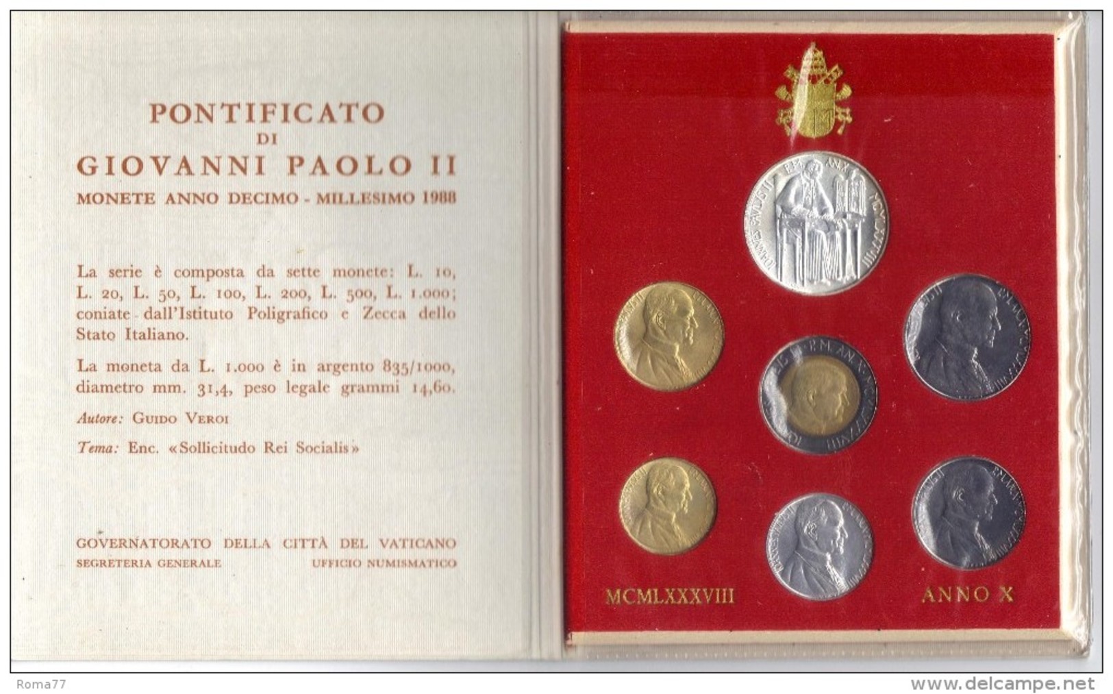 ZZ - CITTA' DEL VATICANO - Serie Divisionale 1988 - Giovanni Paolo II - Anno Di Pontificato X - Vaticaanstad