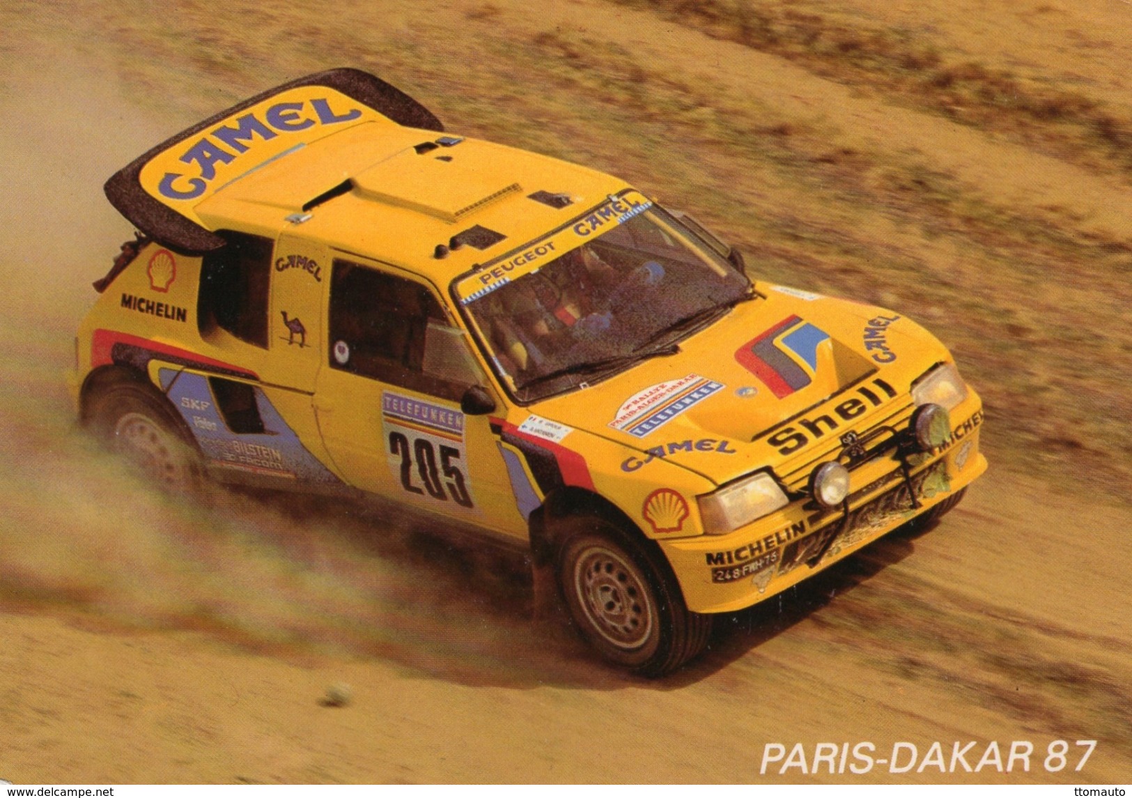 Rallye Paris-Dakar 1987  -  Peugeot 205 Turbo 16  -  Pilotes: Ari Vatanen/Bernard Giroux -    CPM - Rallyes