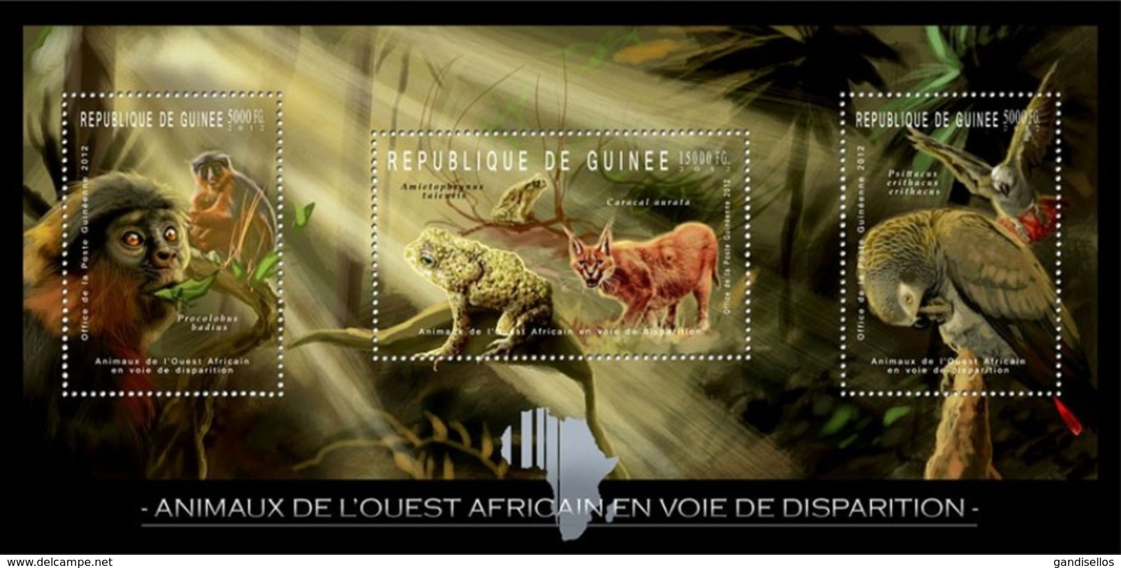 GUINEA 2012 SHEET ENDANGERED WEST AFRICAN ANIMALS MONKEYS PARROTS BIRDS FROGS WILD CATS WILDLIFE Gu12208a - Guinea (1958-...)