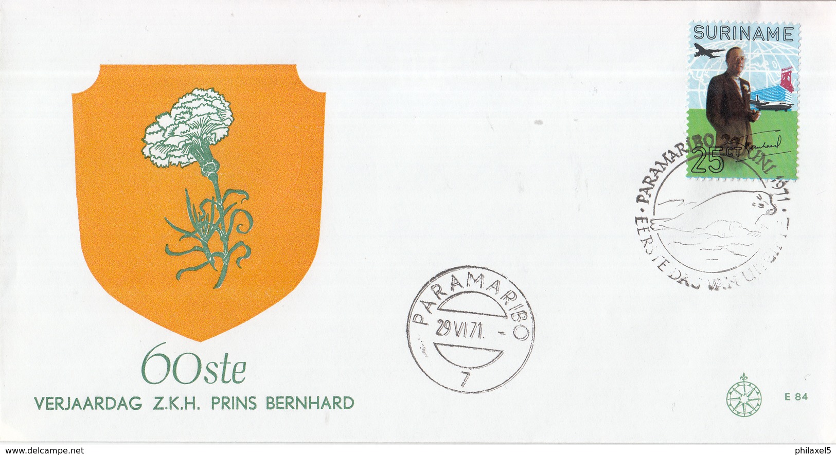 Suriname - FDC E84 - 60e Verjaardag Prins Bernhard - NVPH 564 - Suriname ... - 1975