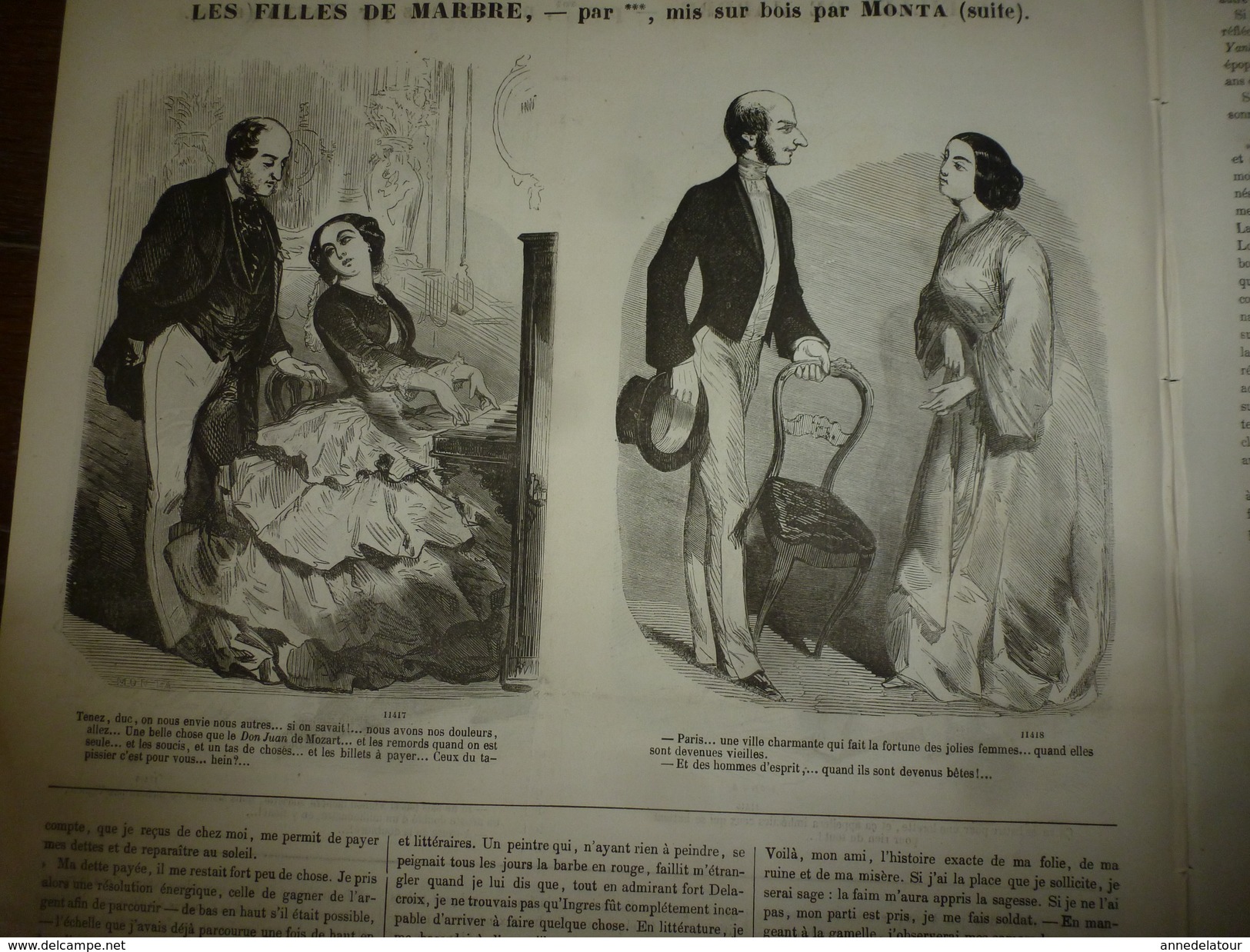 1855 Gravures: HOROSCOPE; Madame Ristori au théâtre; Les filles de marbre ,gravures par Monta; etc