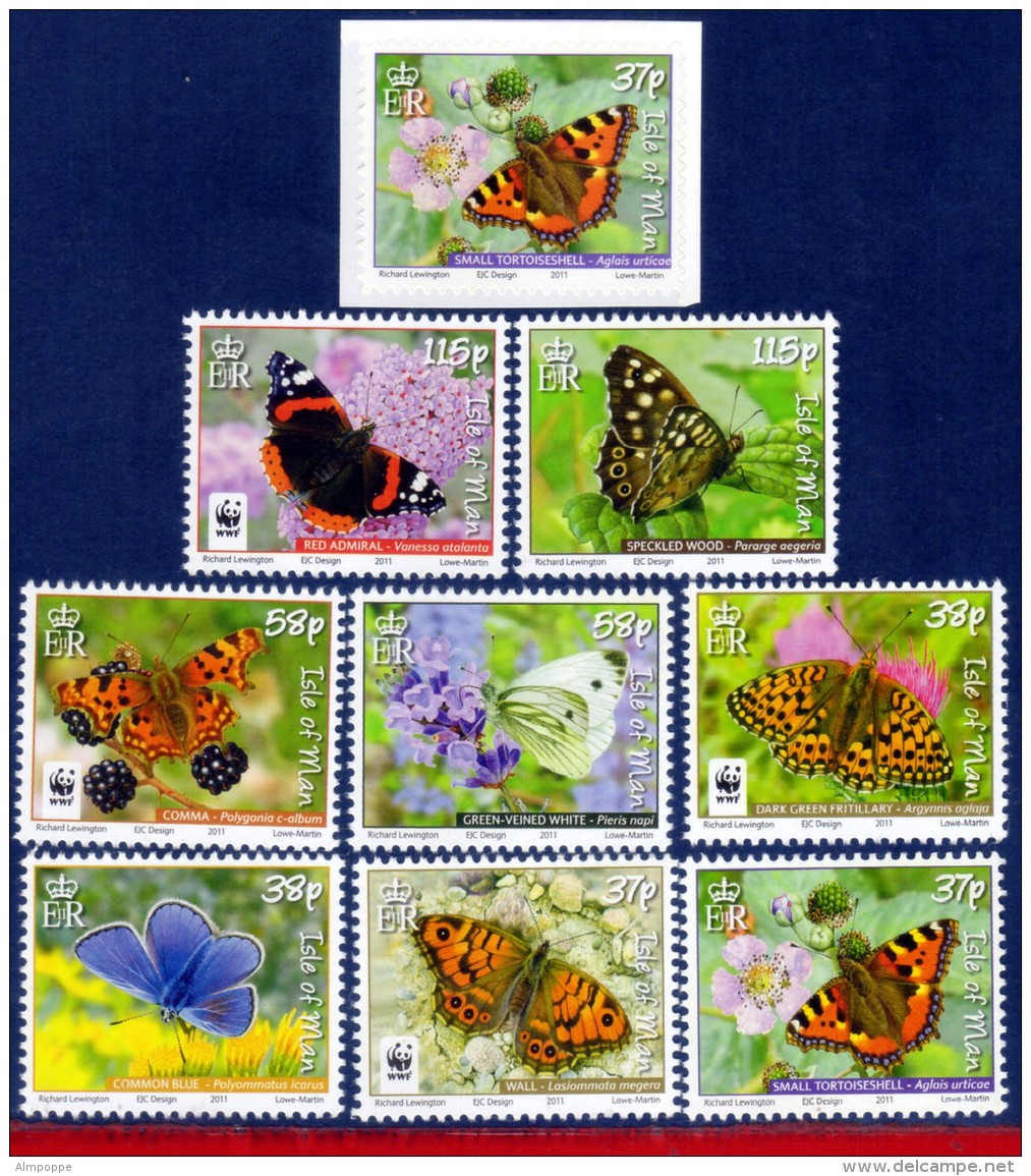 Ref. MA-V2011-5 ISLE OF MAN 2011 ANIMALS &amp; FAUNA, BUTTERFLIES, INSECTS,, SET AND SELF-ADHESIVE MNH 9V - Papillons