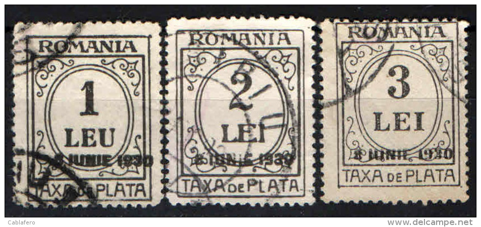 ROMANIA - 1930 - SEGNATASSE CON SOVRASTAMPA - OVERPRINTED - USATI - Impuestos