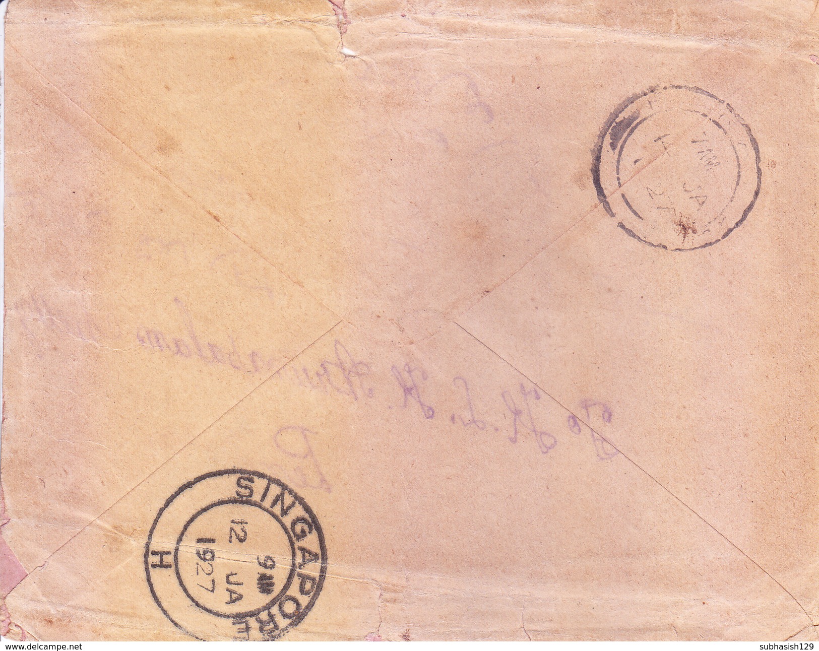 INDOCHINE 1927 OFFICIAL POSTAL STATIONERY ENVELOPE, POSTED FROM COCHINCHIN FOR MADRAS, SOUTH INDIA VIA SINGAPORE - Luftpost