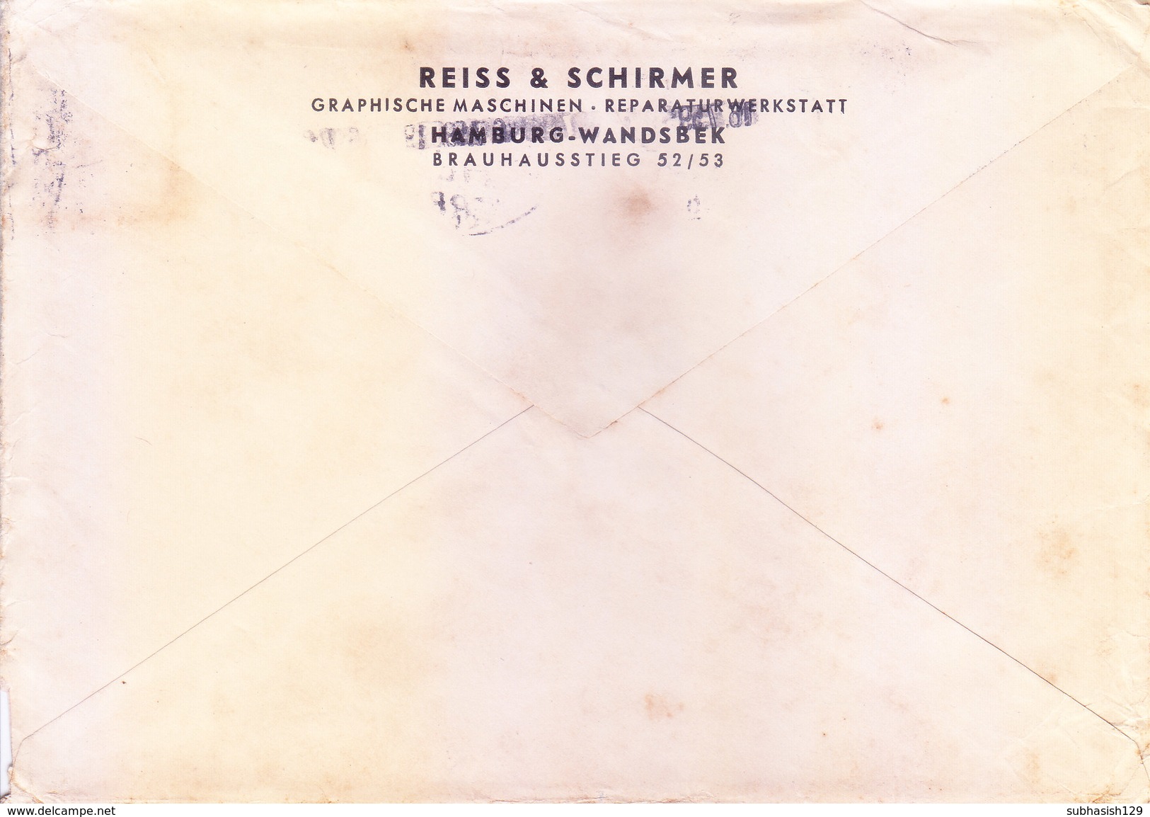 GERMANY 1959 COMMERCIAL COVER POSTED FROM HAMBURG FOR INDIAN WITH TWO DIFFERENT SLOGAN CANCELLATION - Covers & Documents