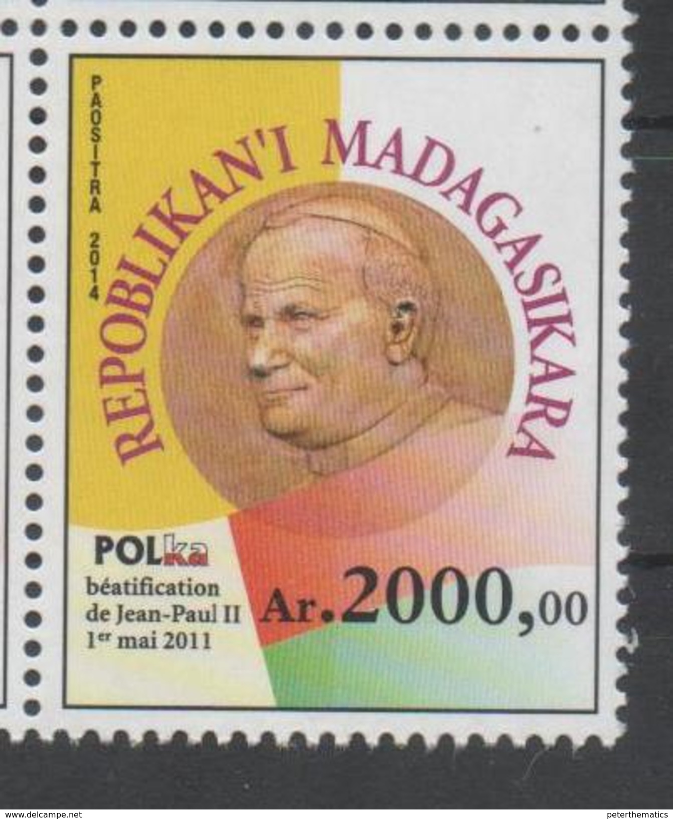 MADAGASCAR, 2014, MNH, POPES, CHRISTIANITY, BEATIFICATION OF POPE JOHN PAUL II, 1v, SCARCE - Popes