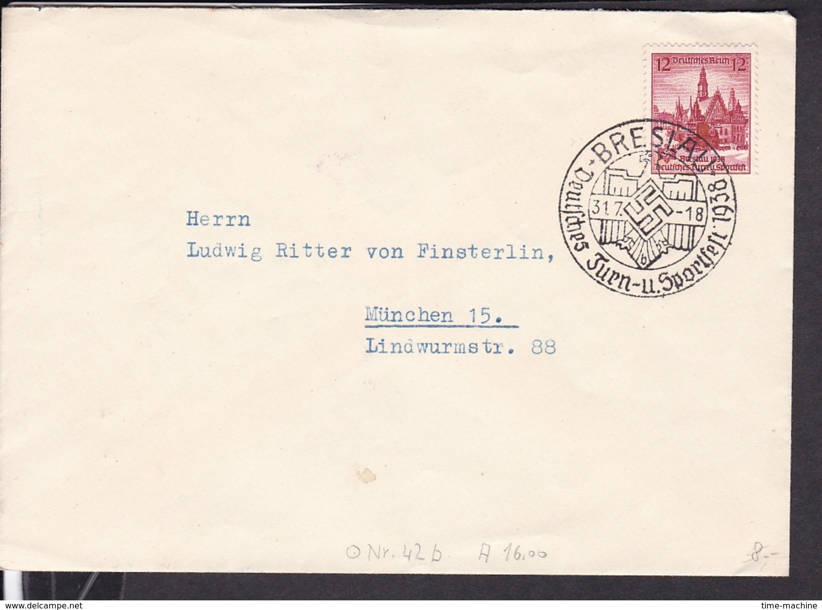 Sonderstempel Breslau " Deutsches Turn U. Sportfest " 1938 - Briefe U. Dokumente