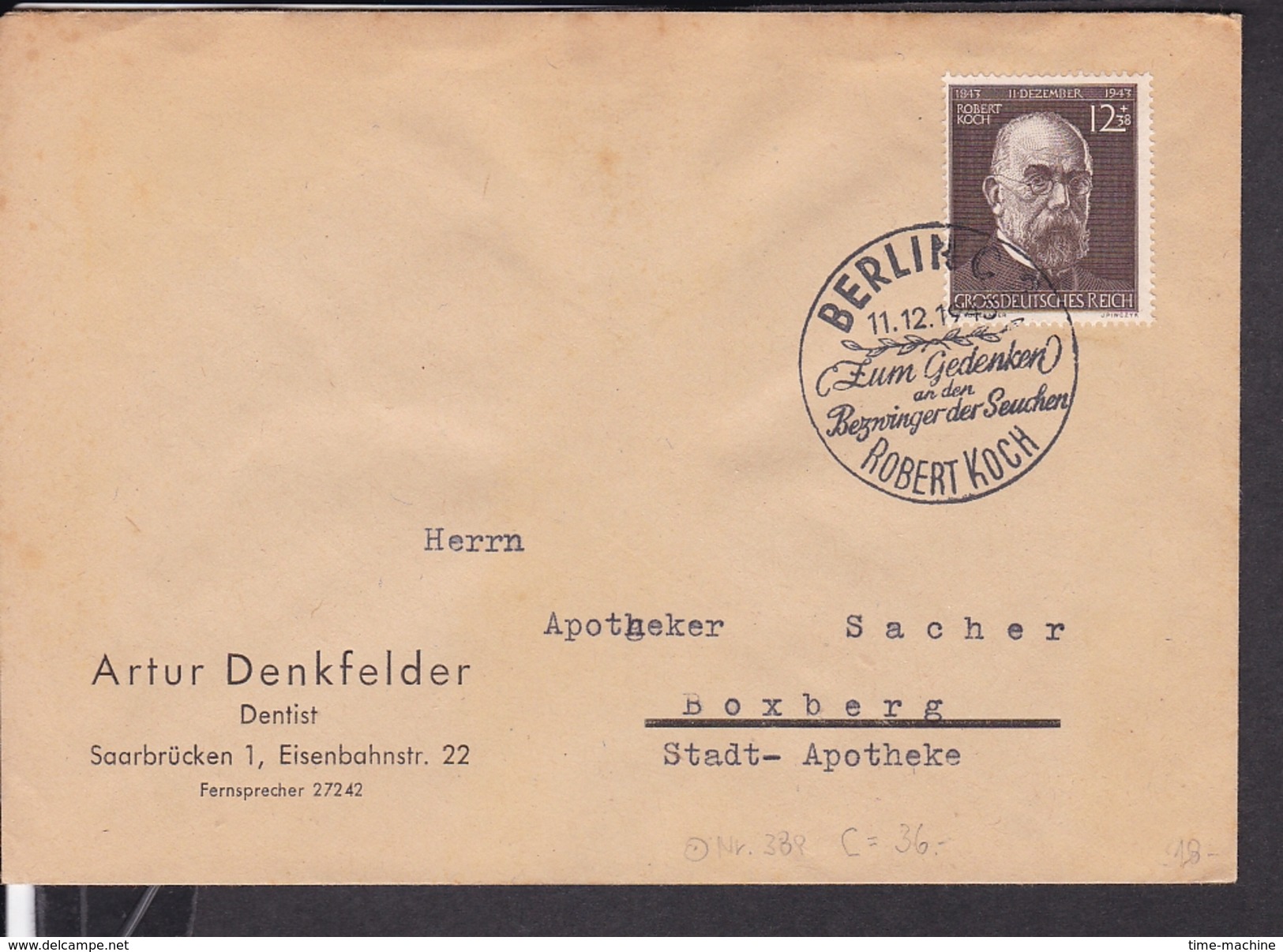 Sonderstempel  Berlin " Gedenken An Robert Koch " 1943 - Briefe U. Dokumente
