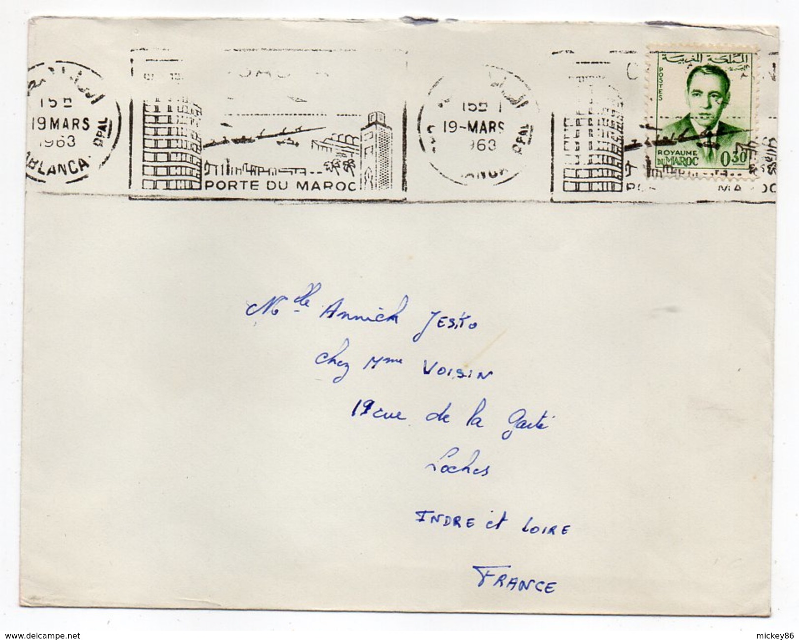 Maroc-1963--lettre De CASABLANCA- Pour LOCHES-37 (France) Tp Seul Sur Lettre--cachet -- ...... à Saisir - Marokko (1956-...)