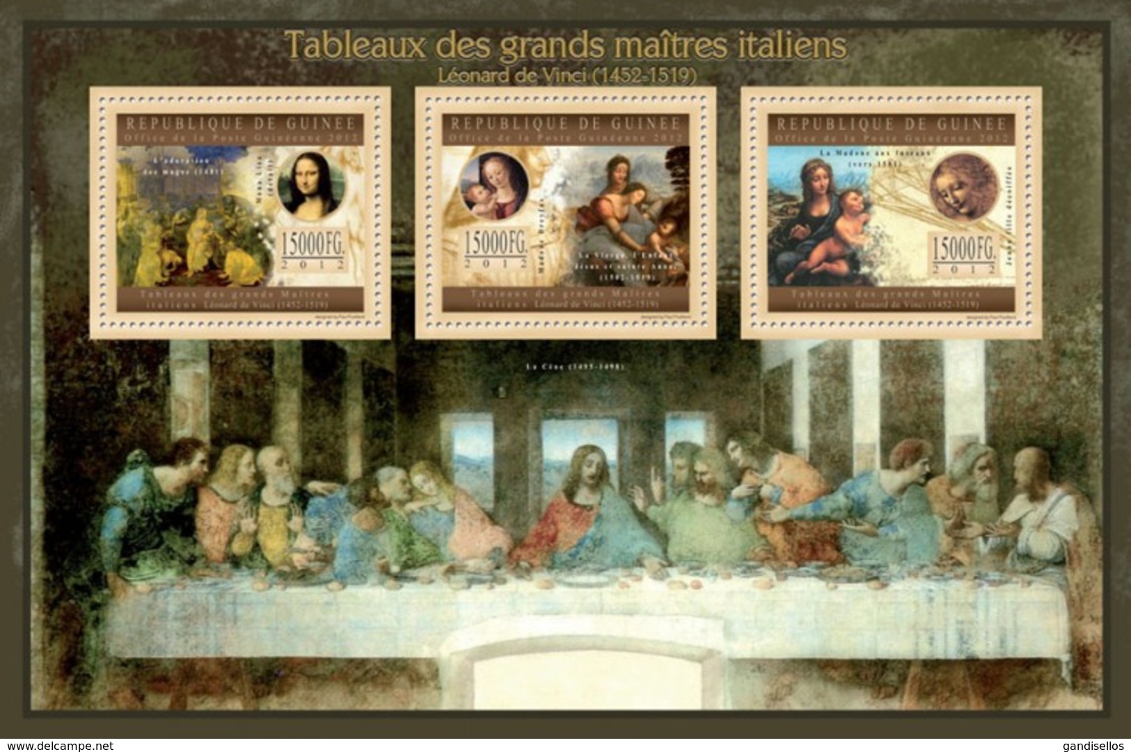 GUINEA 2012 SHEET DA VINCI GREAT ITALIAN MASTERS PAINTINGS ART TABLEAUX GRANDS MAITRES ITALIENS PEINTURES Gu12714a - Guinee (1958-...)