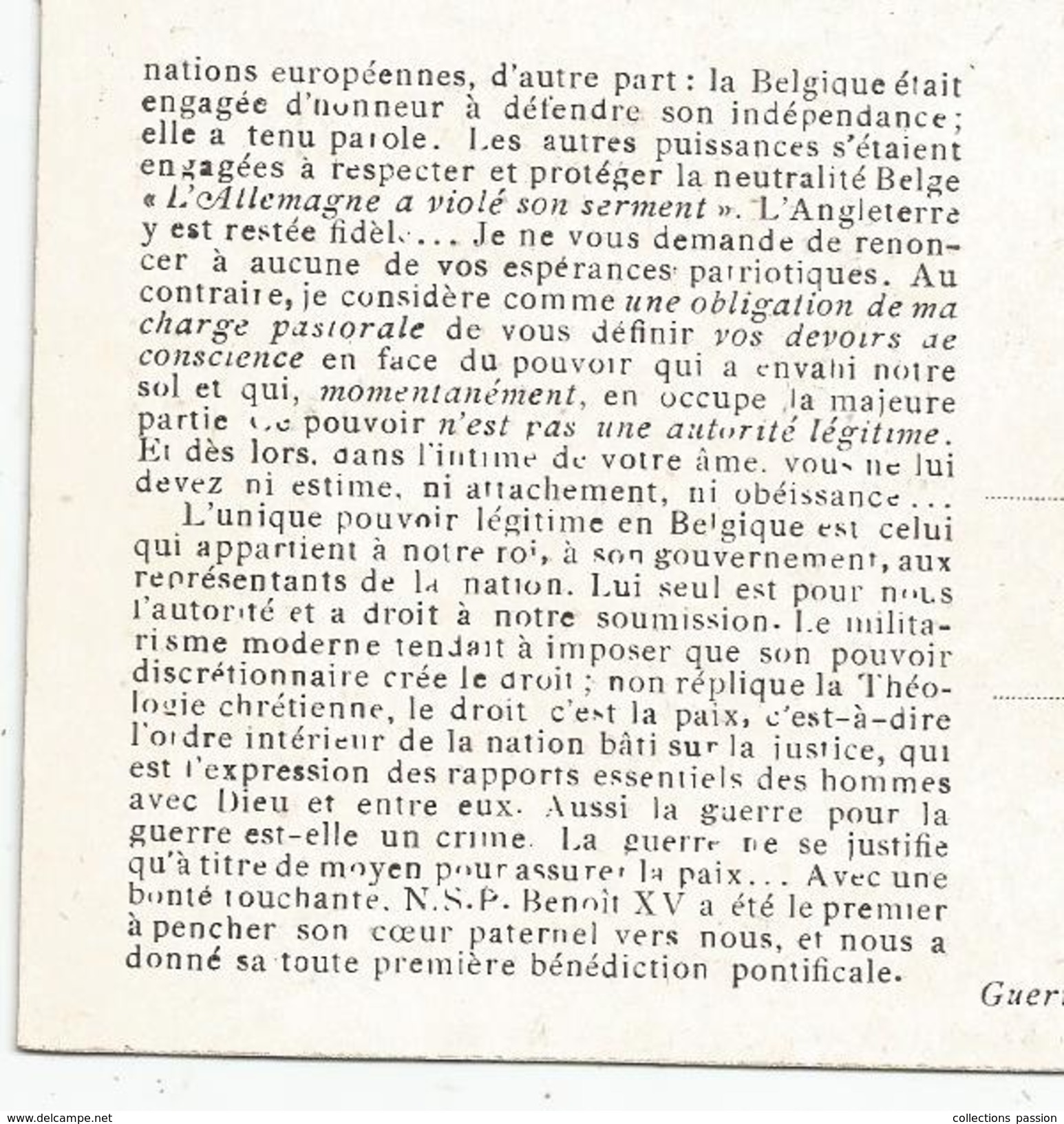 Cp , Religion , LETTRE PASTORALE DE S. E. LE CARDINAL MERCIER ,2 Scans, Guerre 1914-15 , J. Dengis - Sonstige & Ohne Zuordnung
