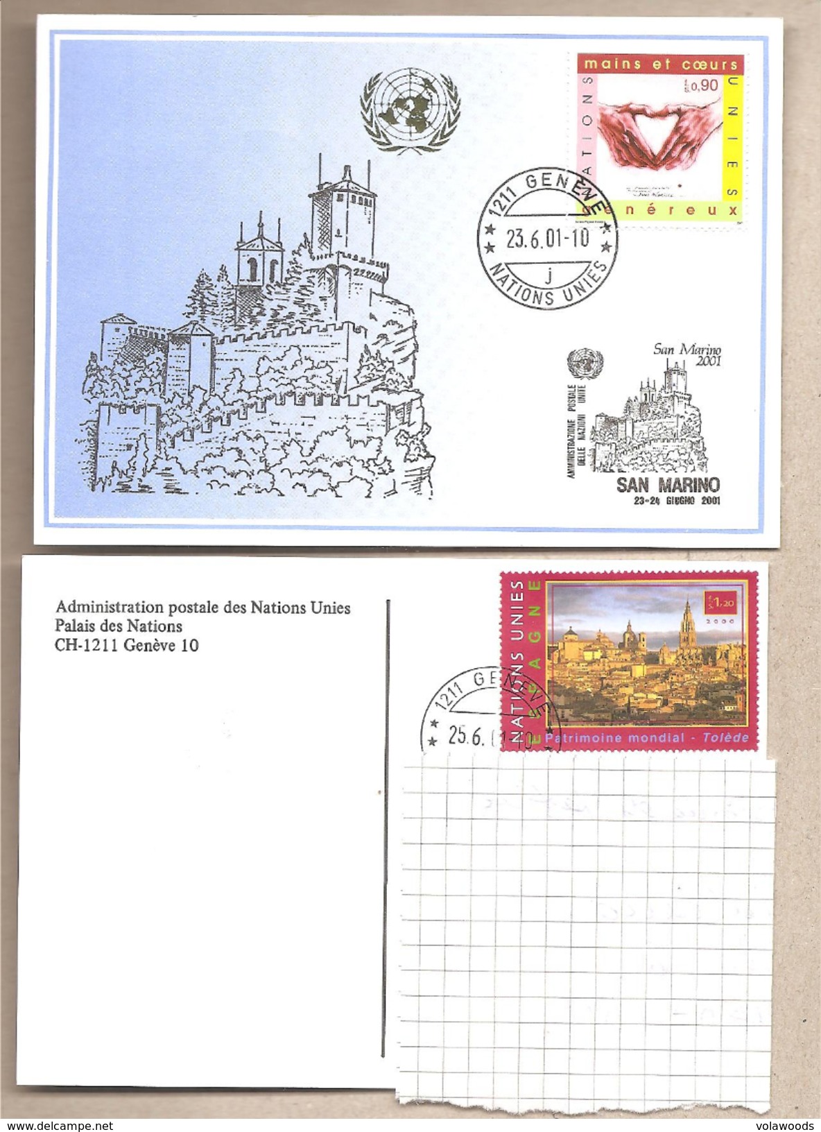 Onu Ginevra - Cartolina Viaggiata Partecipazione A San Marino 2001 - Covers & Documents