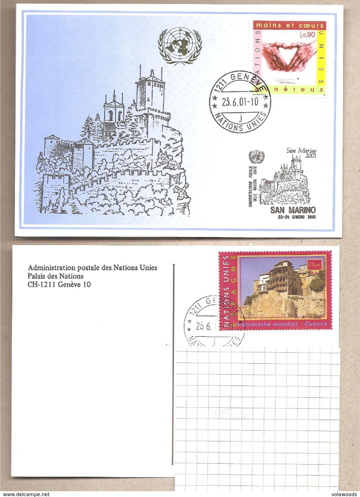 Onu Ginevra - Cartolina Viaggiata Partecipazione A San Marino 2001 - Lettres & Documents