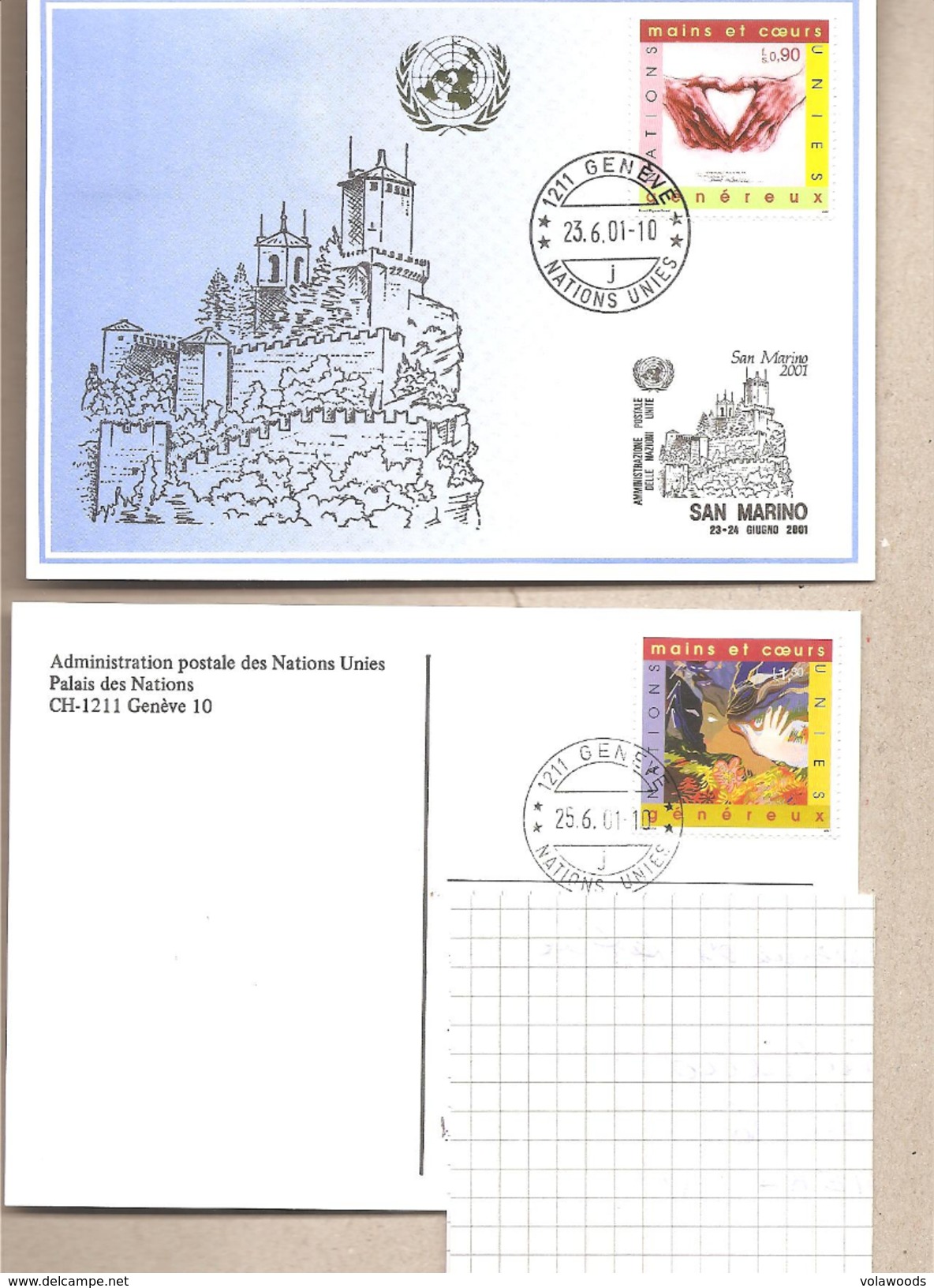 Onu Ginevra - Cartolina Viaggiata Partecipazione A San Marino 2001 - Briefe U. Dokumente