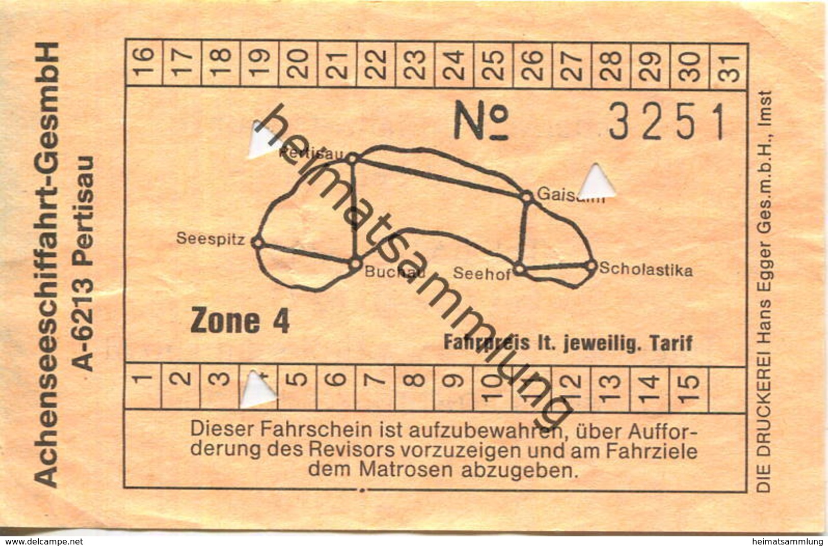 Österreich - Achenseeschiffahrt-GesmbH Pertisau - Fahrschein Zone 4 - Europa