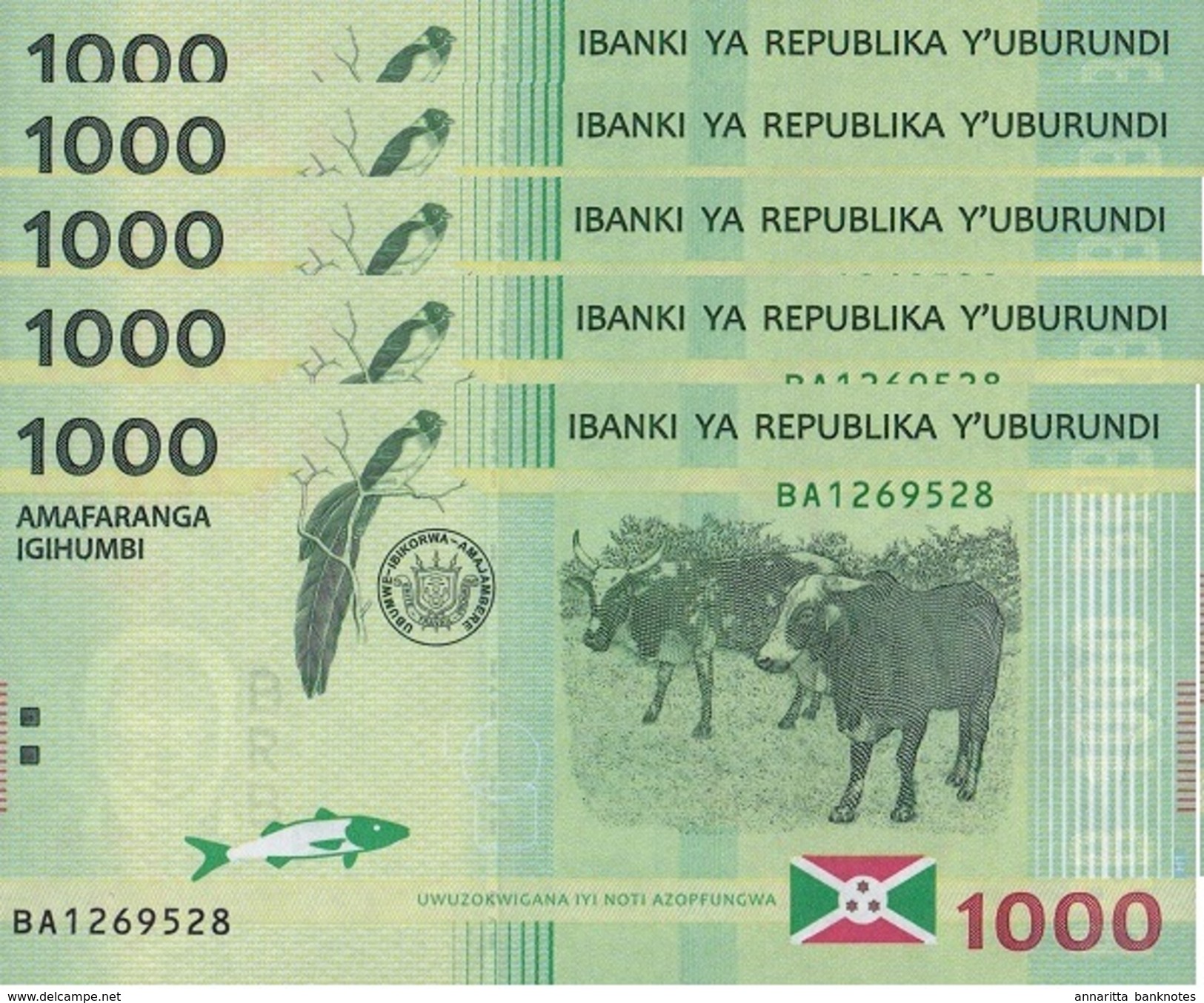 BURUNDI 1000 FRANCS 2015 P-51a UNC 5 PCS [BI237a] - Burundi