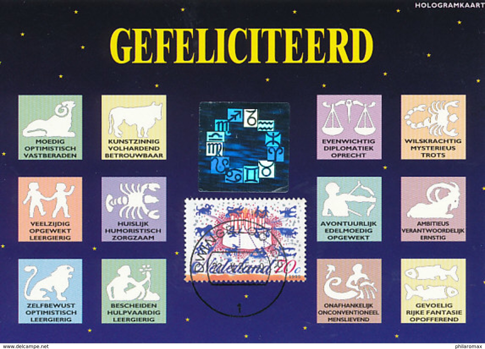 D29691 CARTE MAXIMUM CARD FD 1995 NETHERLANDS - SIGNS OF THE ZODIAC HOLOGRAM CP ORIGINAL - Astrologie